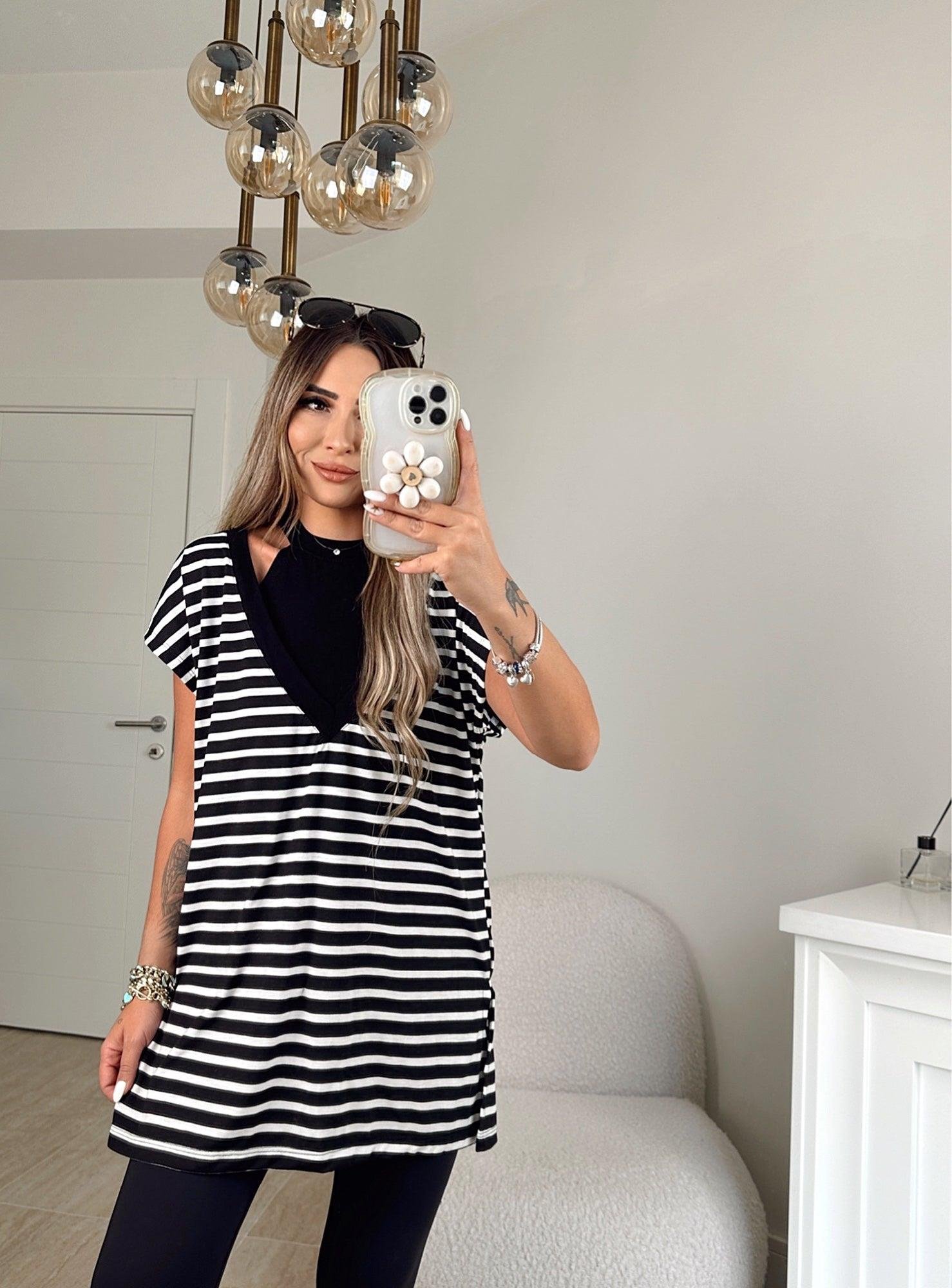 Halter Crop & Tunik Çizgili İkili Takım