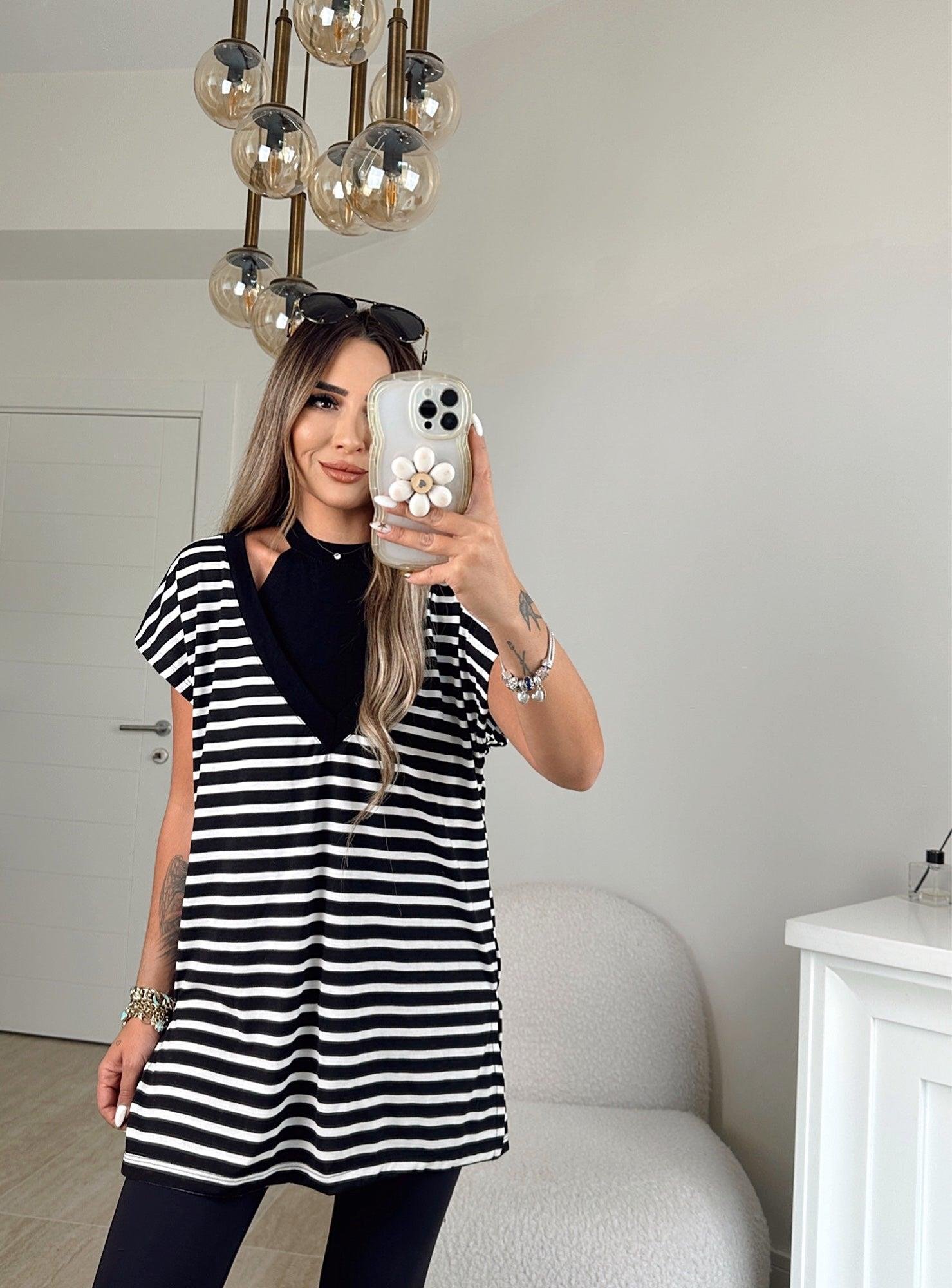 Halter Crop & Tunik Çizgili İkili Takım