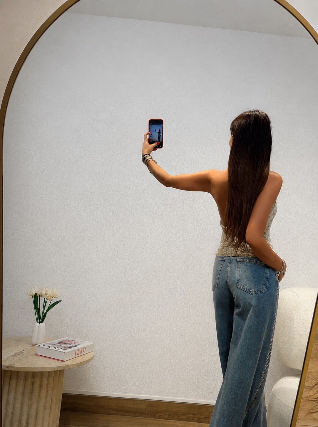 Halter Gold Sırtı Açık Simli Bluz