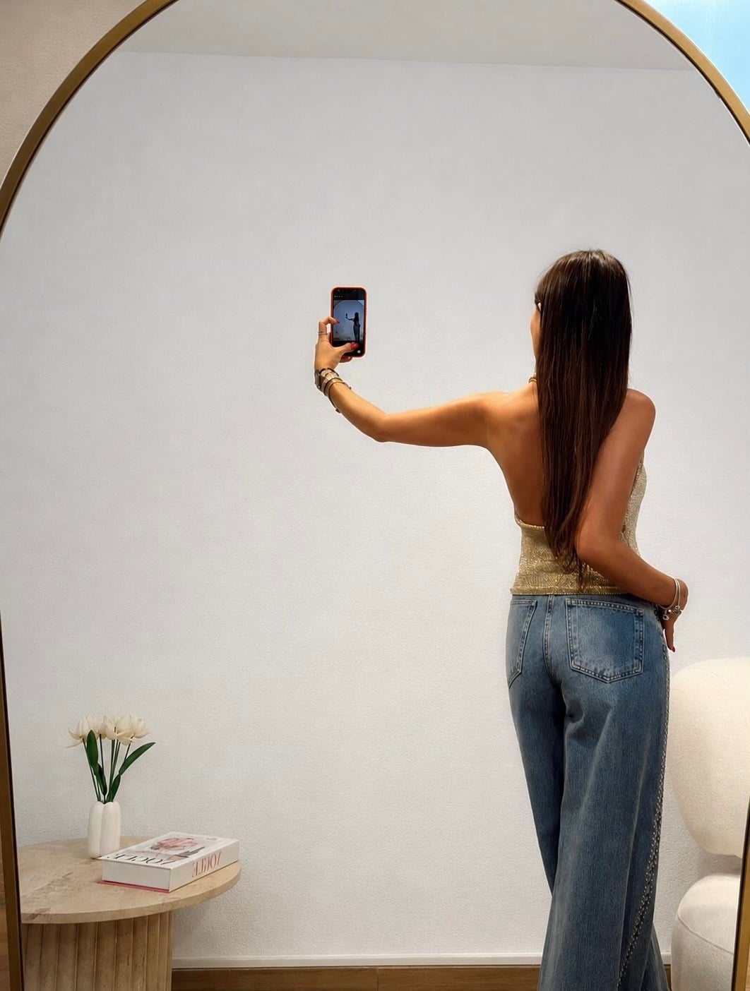 Halter Gold Sırtı Açık Simli Bluz