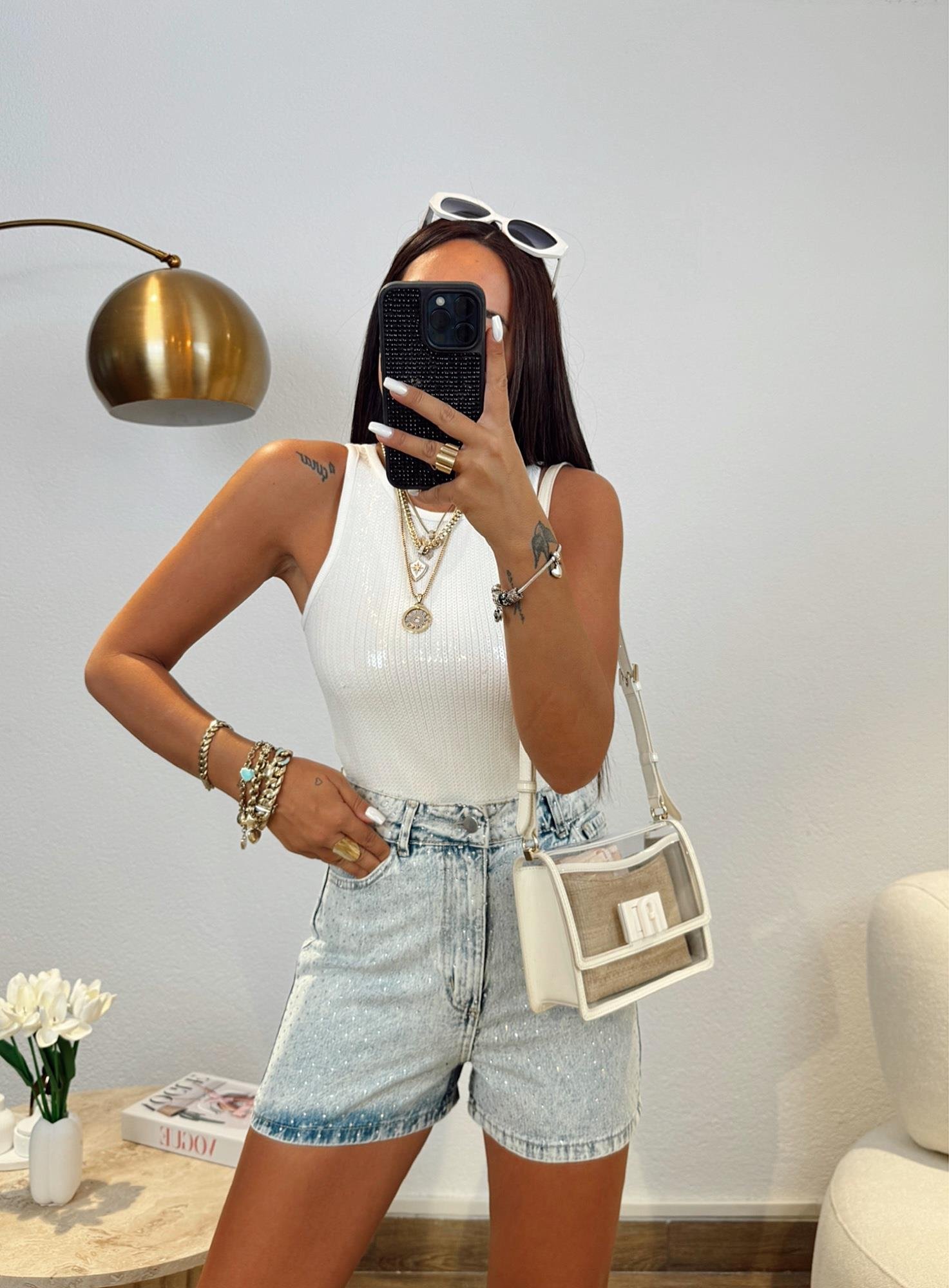Halter Yaka Beyaz Payet Atlet
