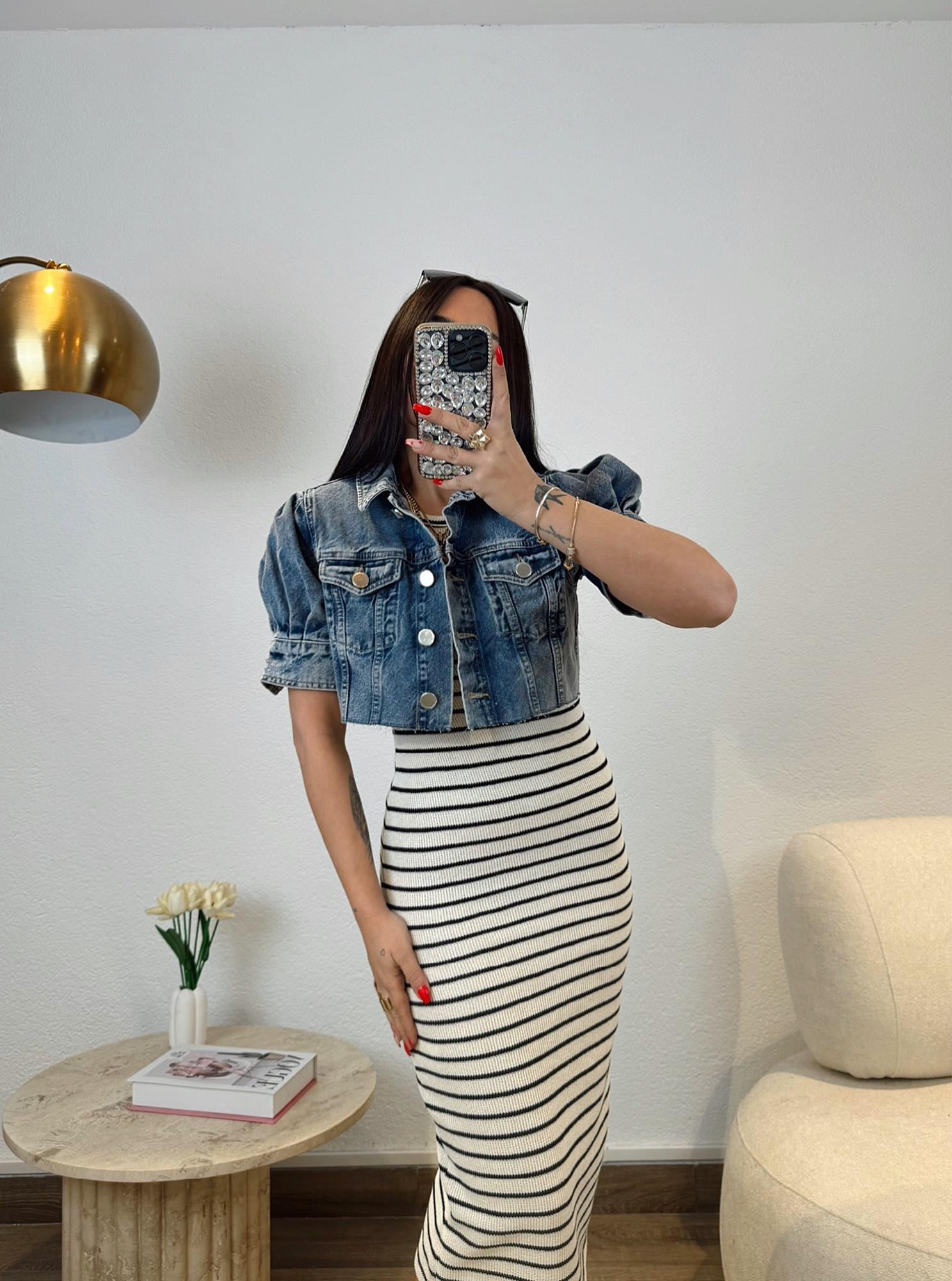 Halter Yaka Çizgili Midi Boy Elbise