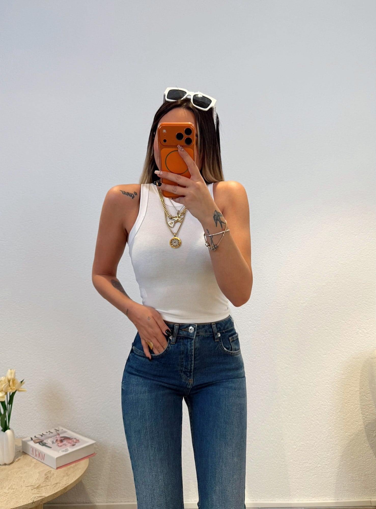Halter Yaka Fitilli Beyaz Atlet