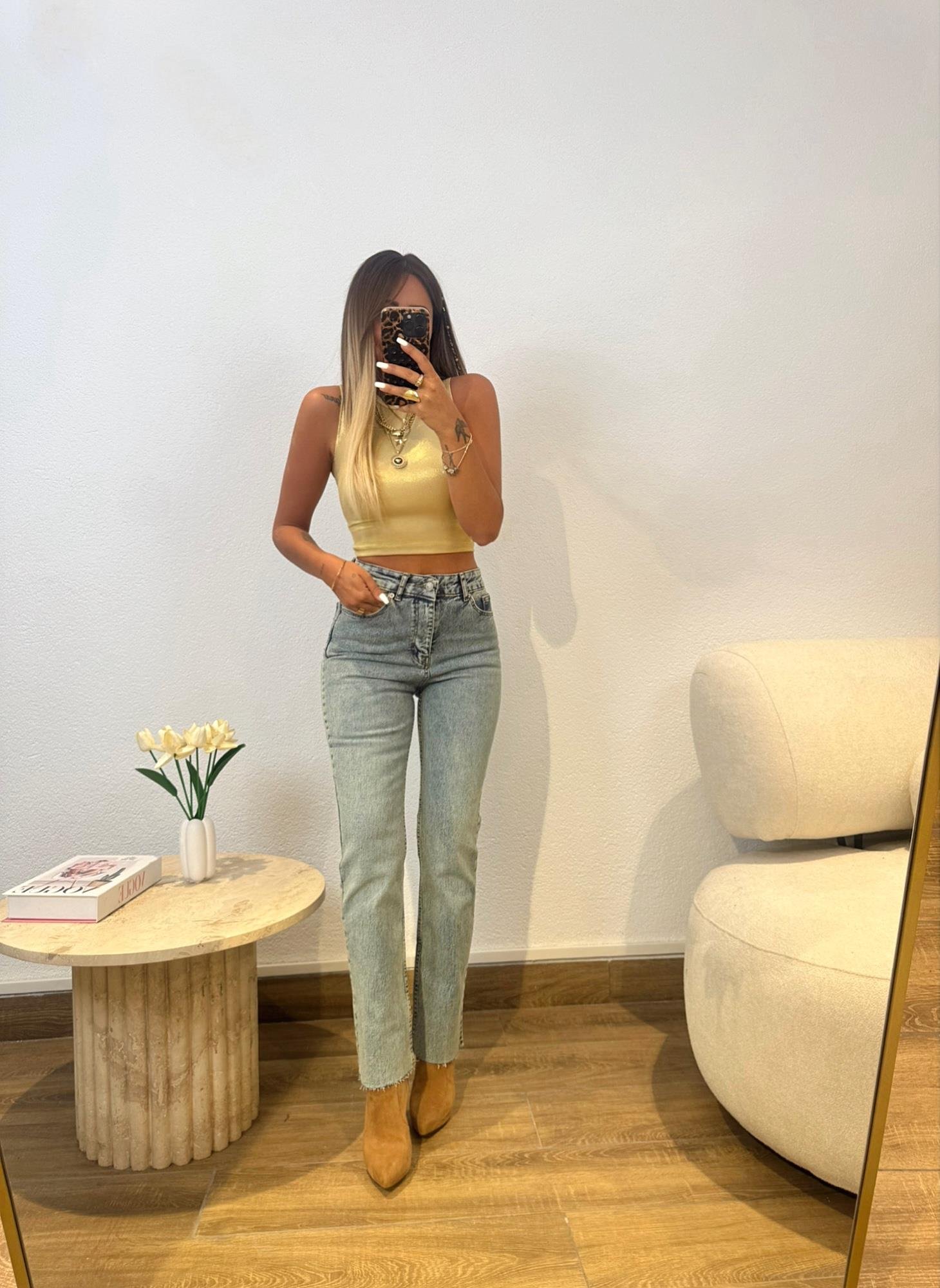 Halter Yaka Gold Varaklı Crop