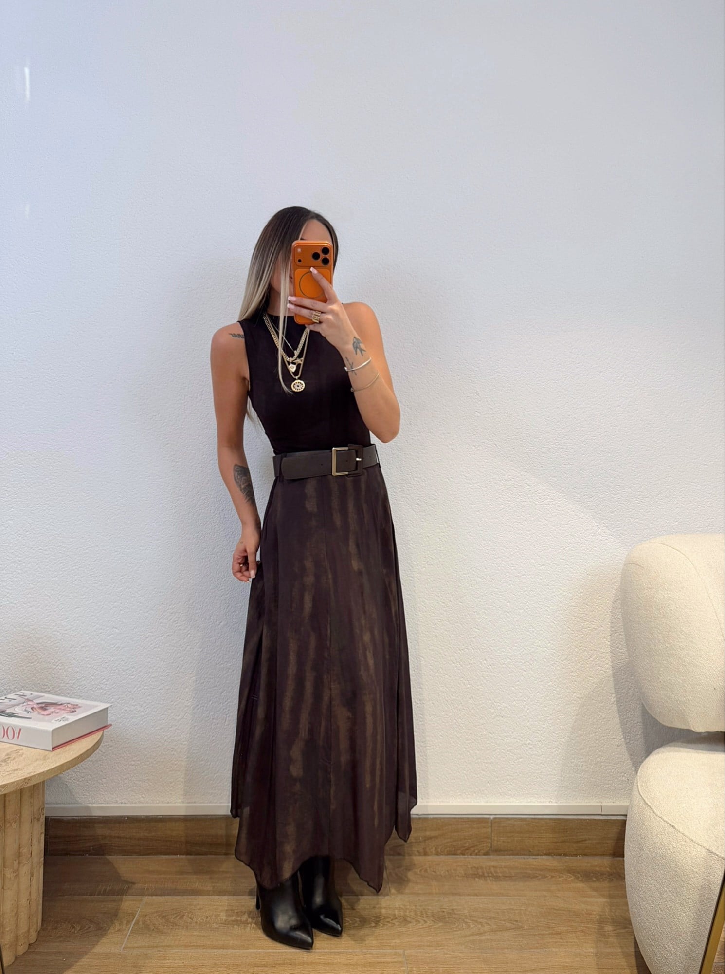 Halter Yaka Kahve Kaşmir Crop