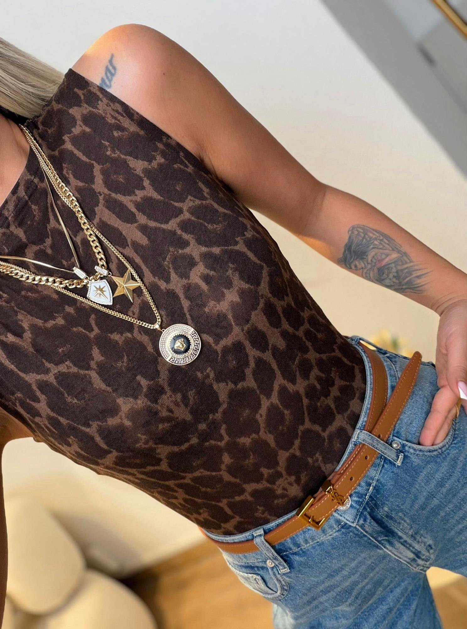 Halter Yaka Leopar Desen Kaşmir Crop