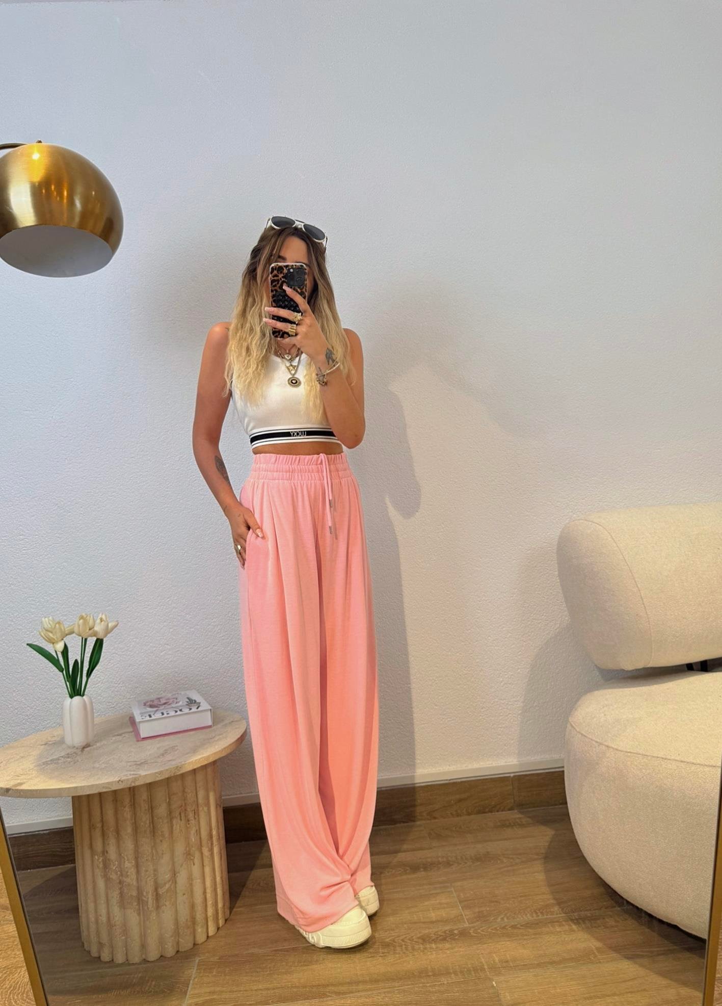 Halter Yaka Lucky Baskı Beyaz Crop