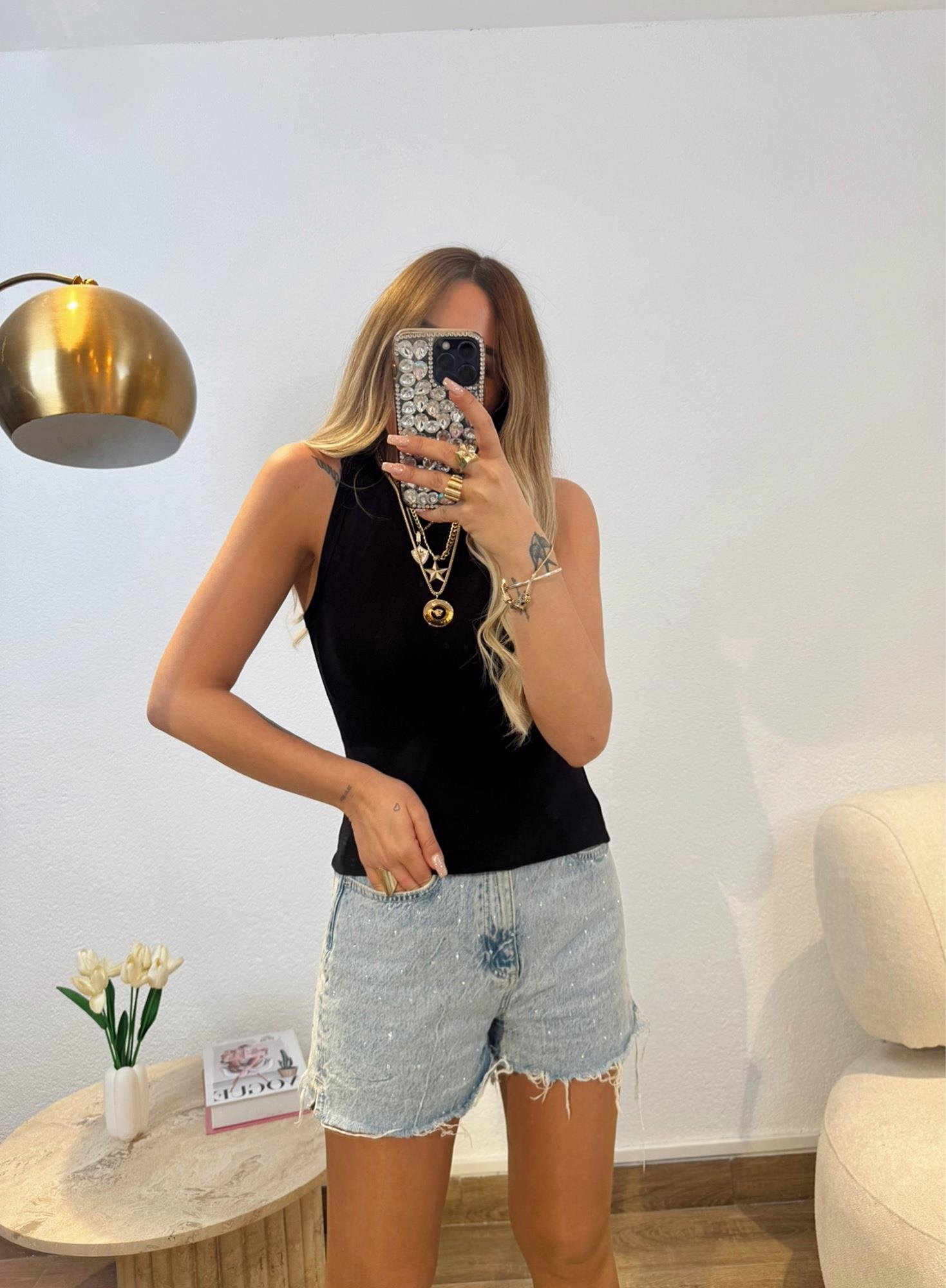 Halter Yaka Modal Siyah Basic Atlet