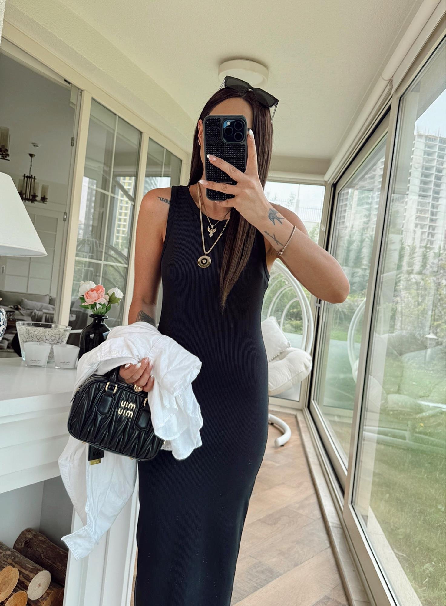 Halter Yaka Siyah Basic Midi Elbise
