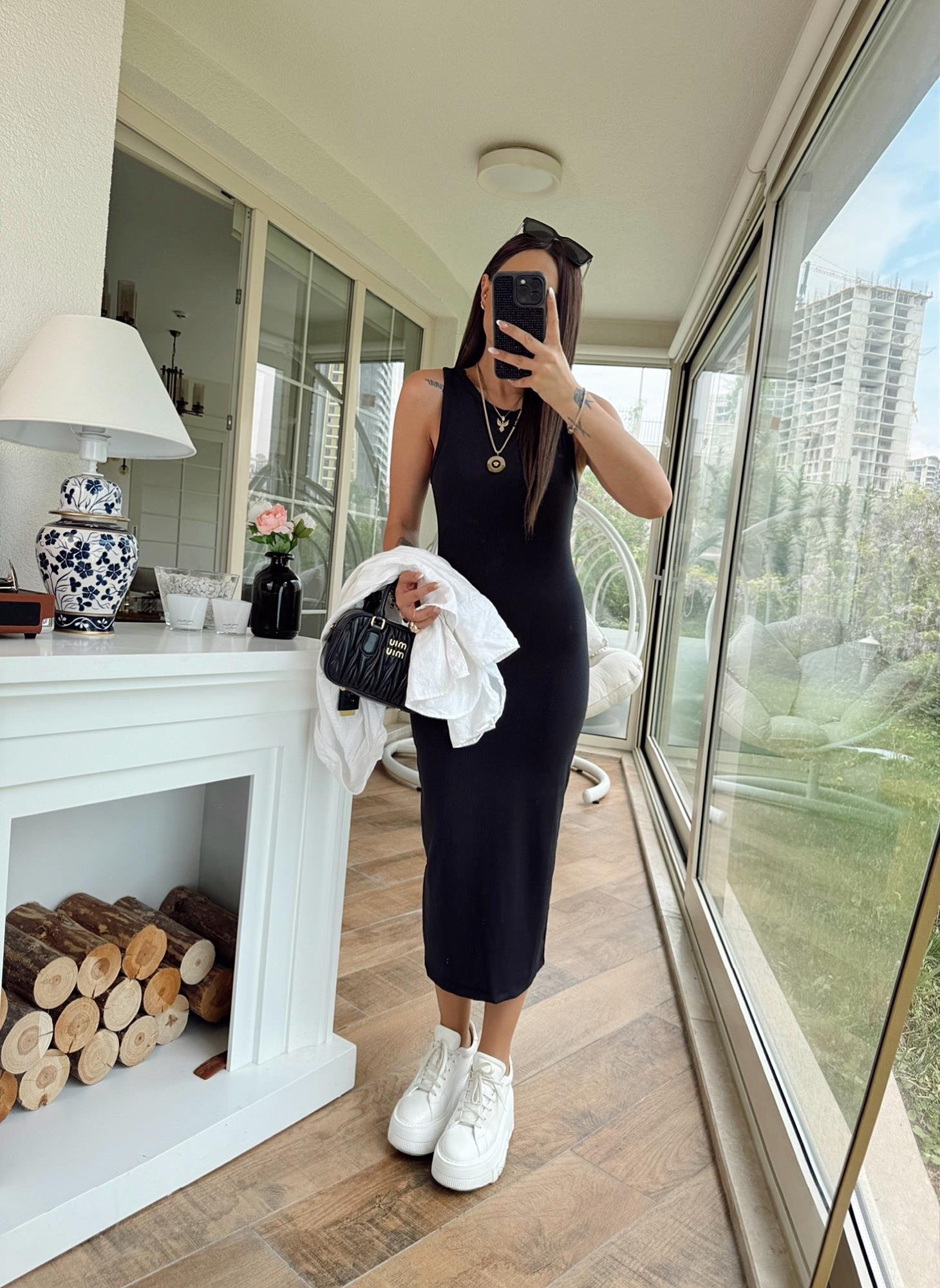Halter Yaka Siyah Basic Midi Elbise