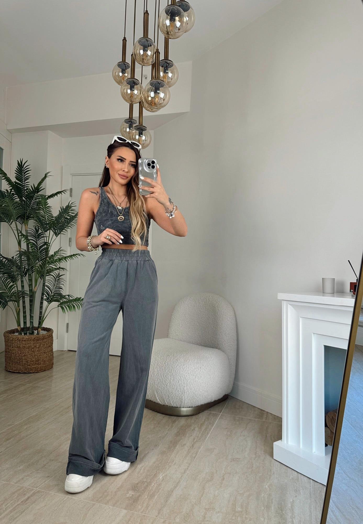 Halter Yaka Yıkamalı Crop