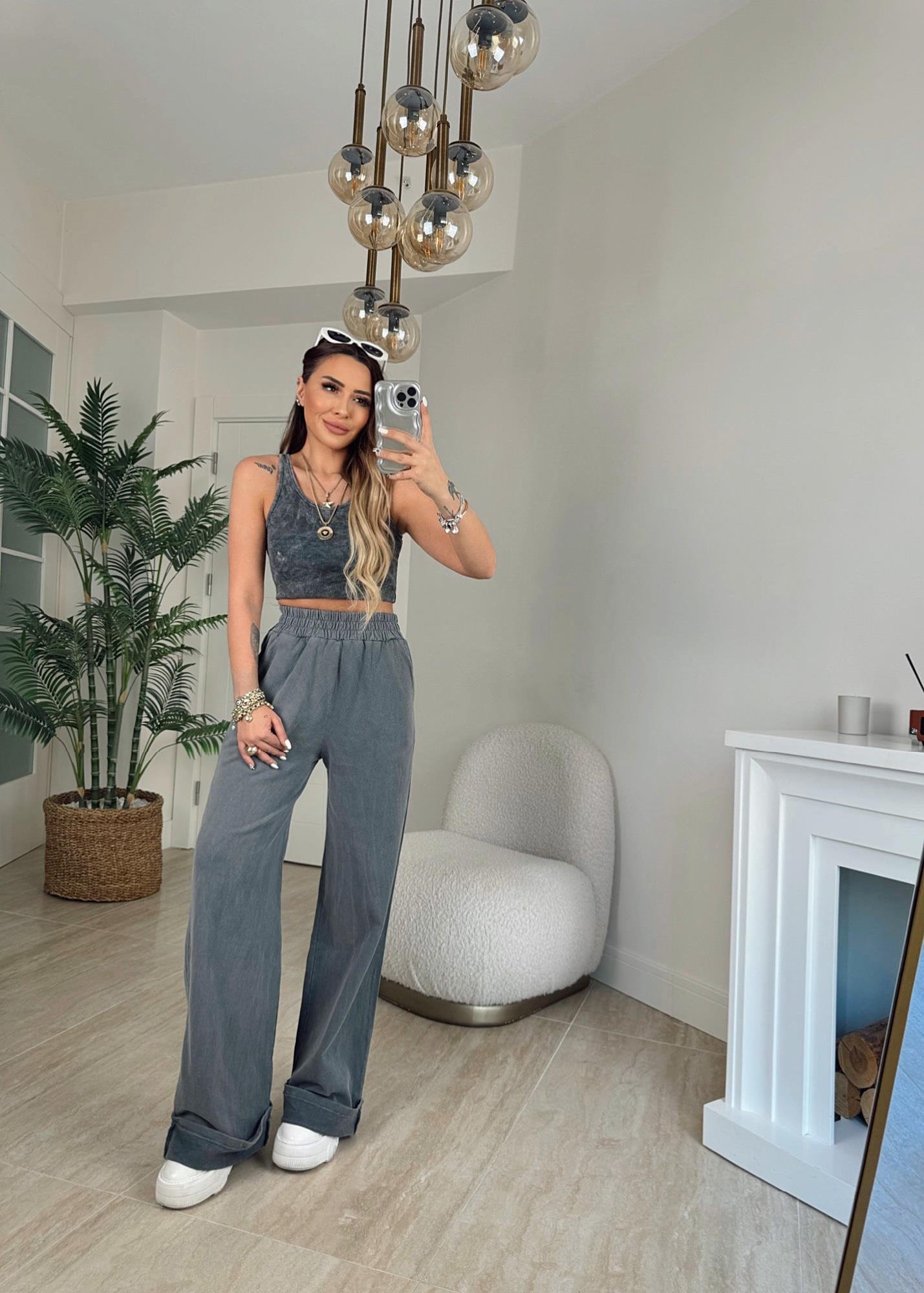 Halter Yaka Yıkamalı Crop
