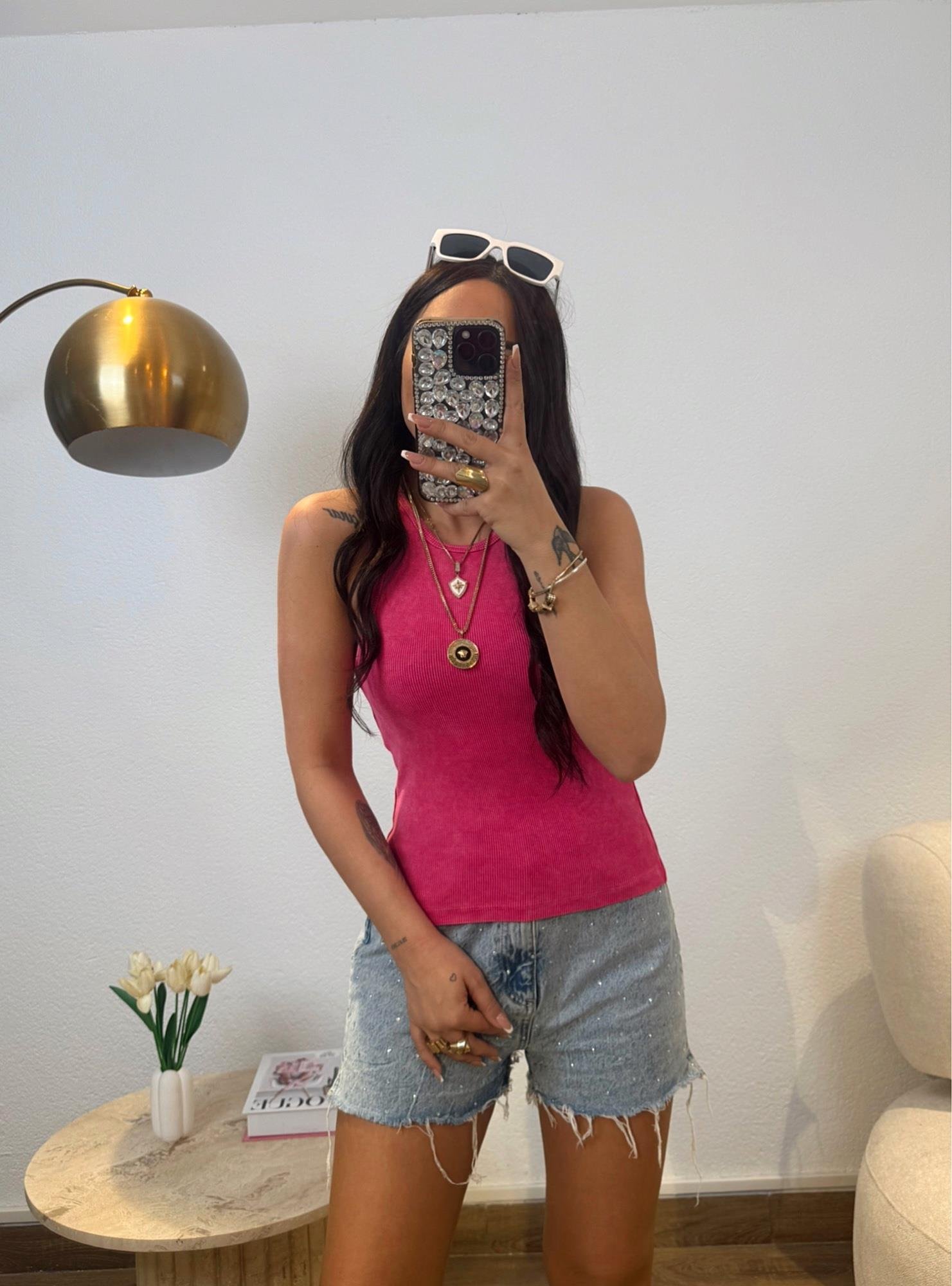 Halter Yaka Yıkamalı Pembe Fitilli Badi