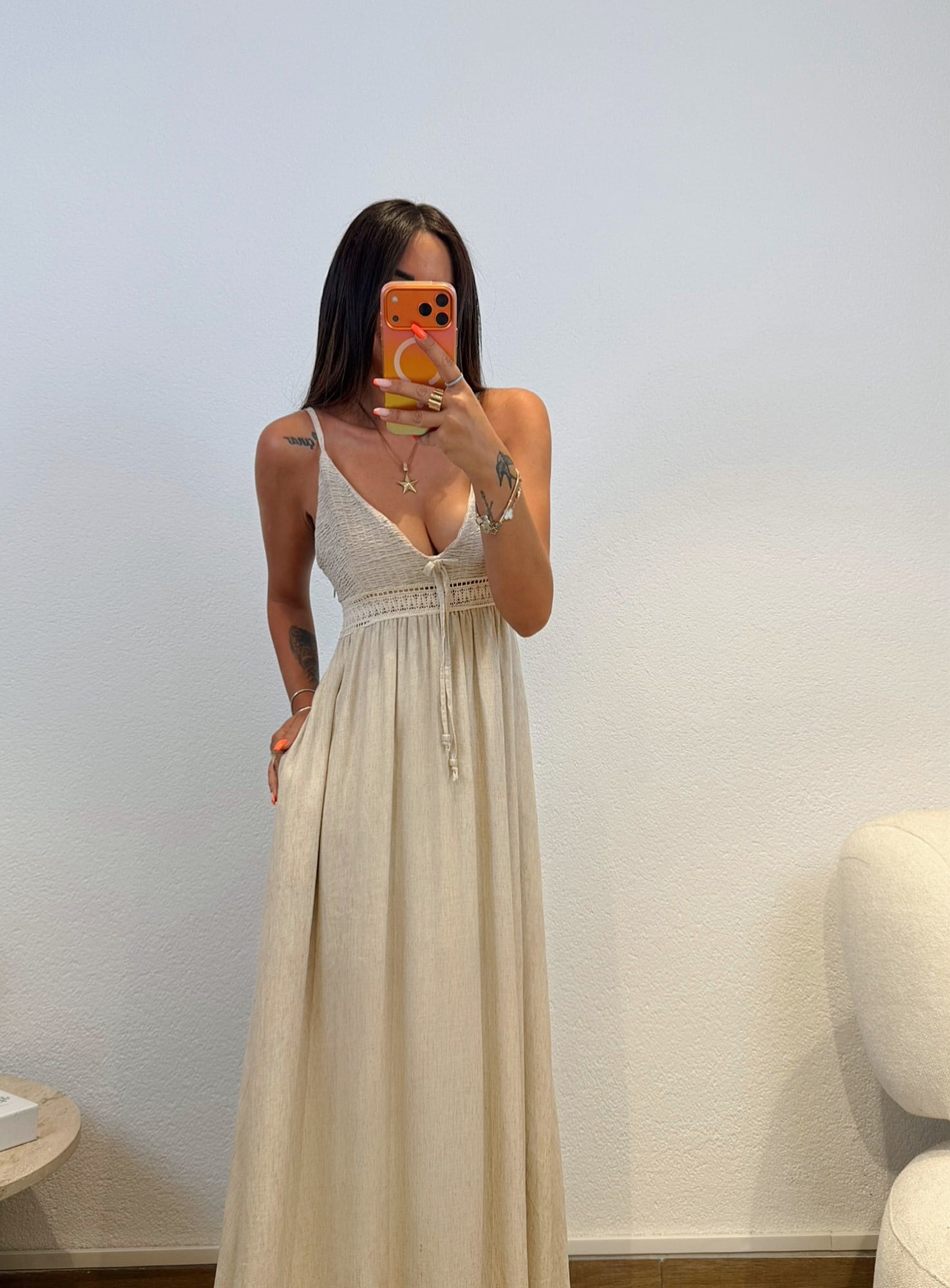 Ham Keten Maxi Elbise