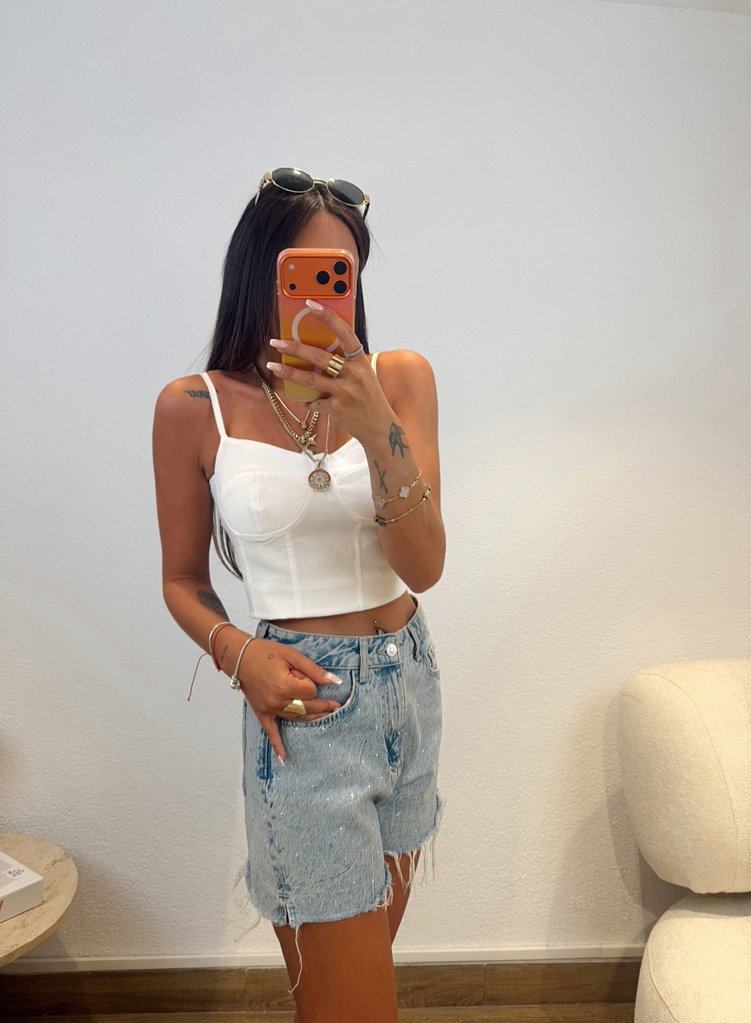 İp Askılı Beyaz Keten Crop