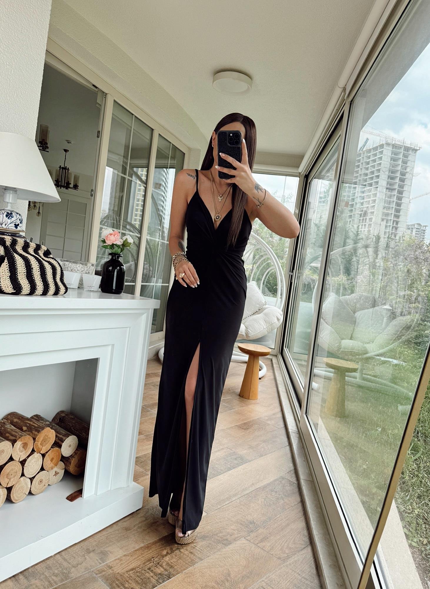 İp Askılı Düğümlü Yırtmaçlı Sandy Maxi Elbise