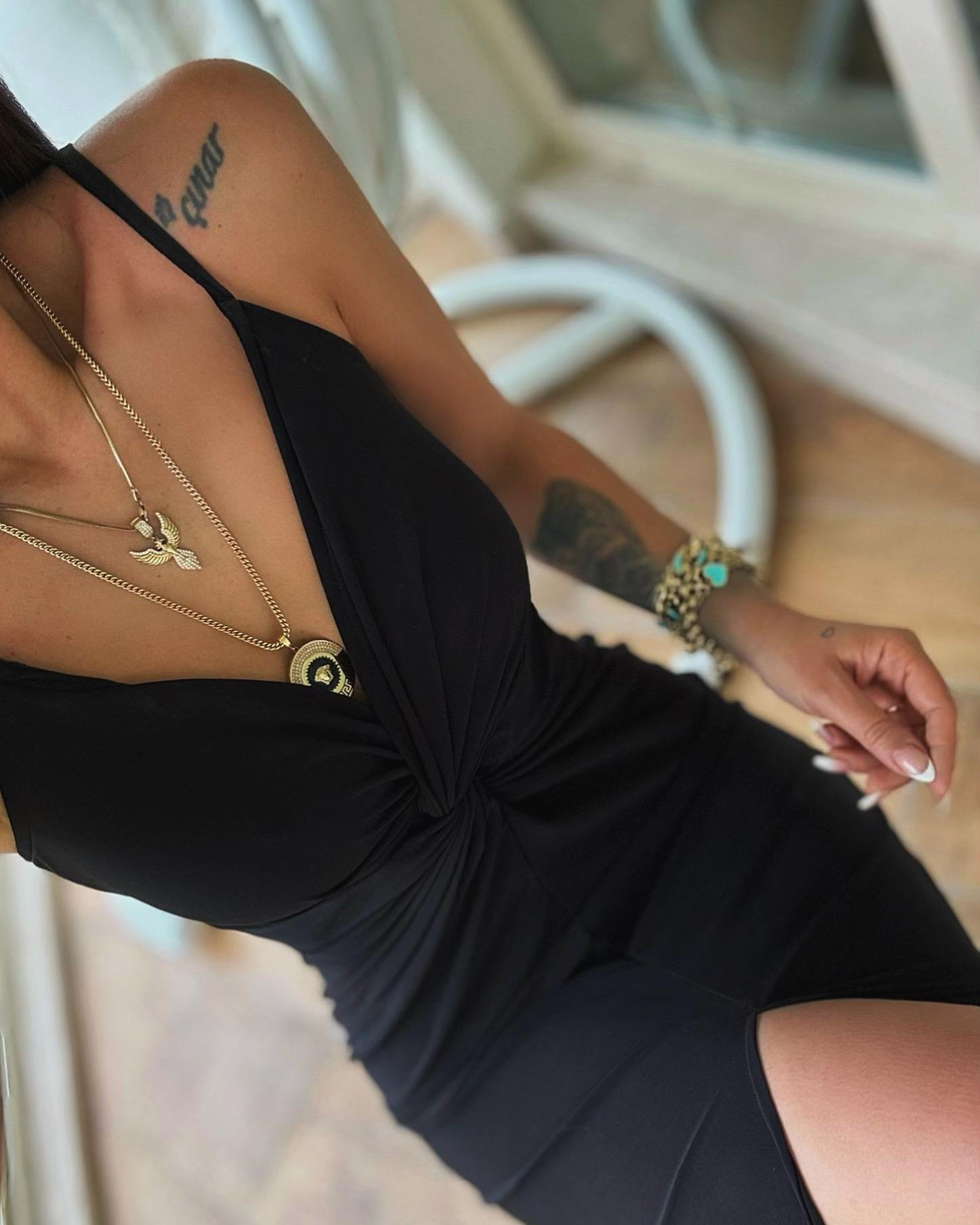 İp Askılı Düğümlü Yırtmaçlı Sandy Maxi Elbise