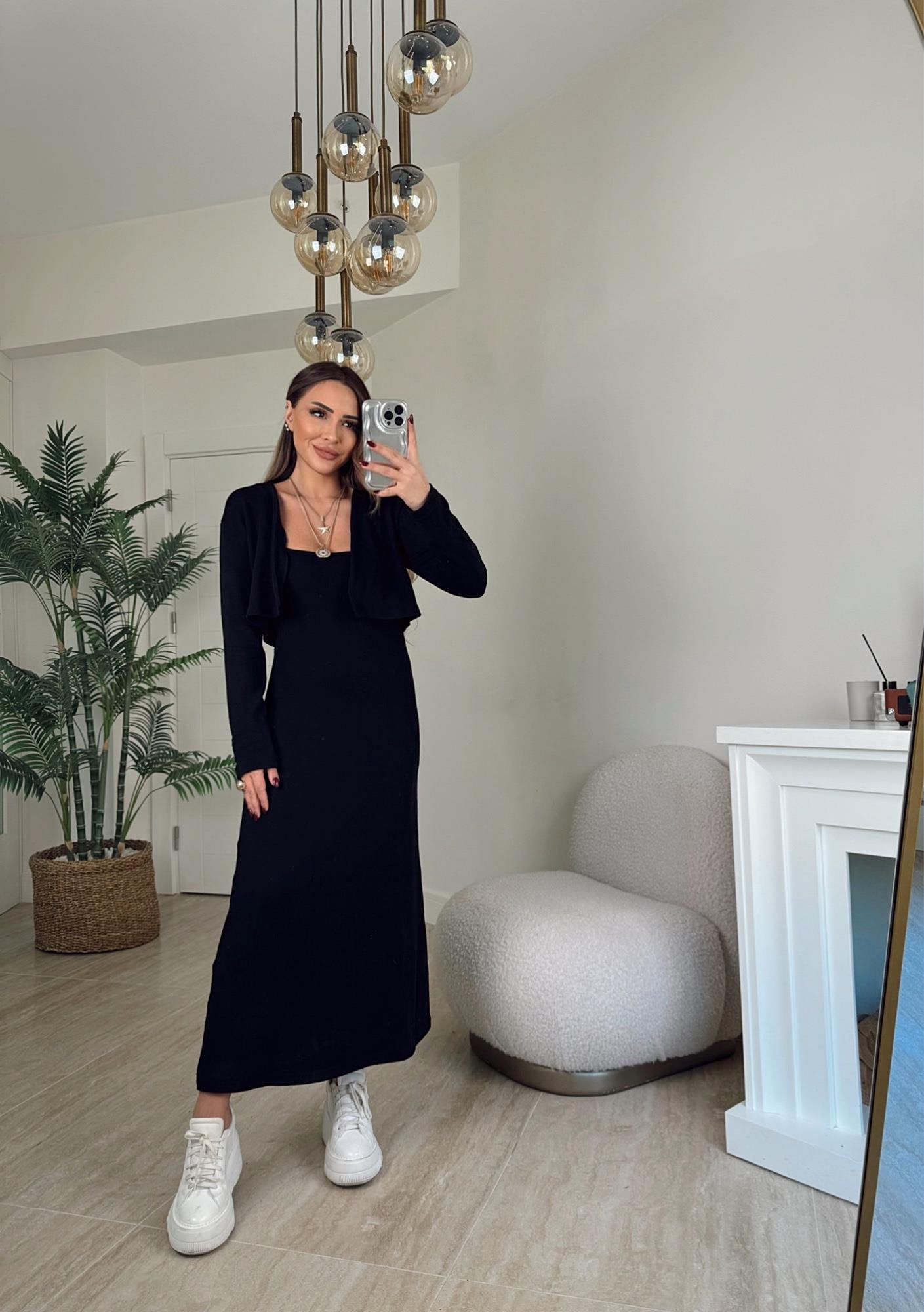 İp Askılı Elbise V Hırka Triko Takım