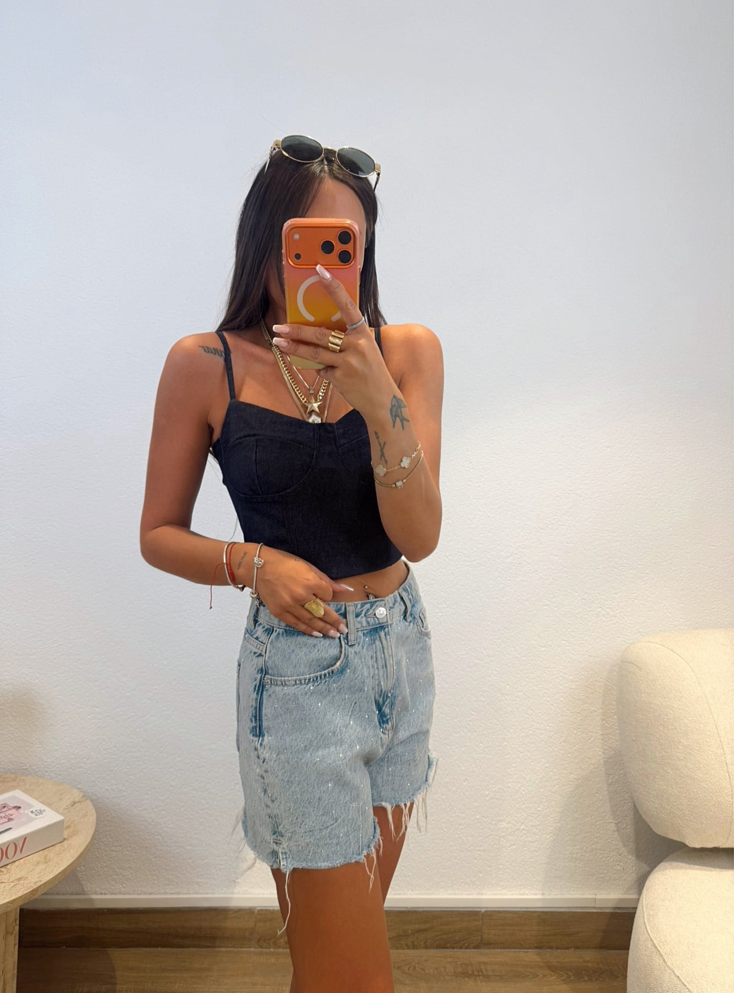 İp Askılı Jean Rengi Keten Crop