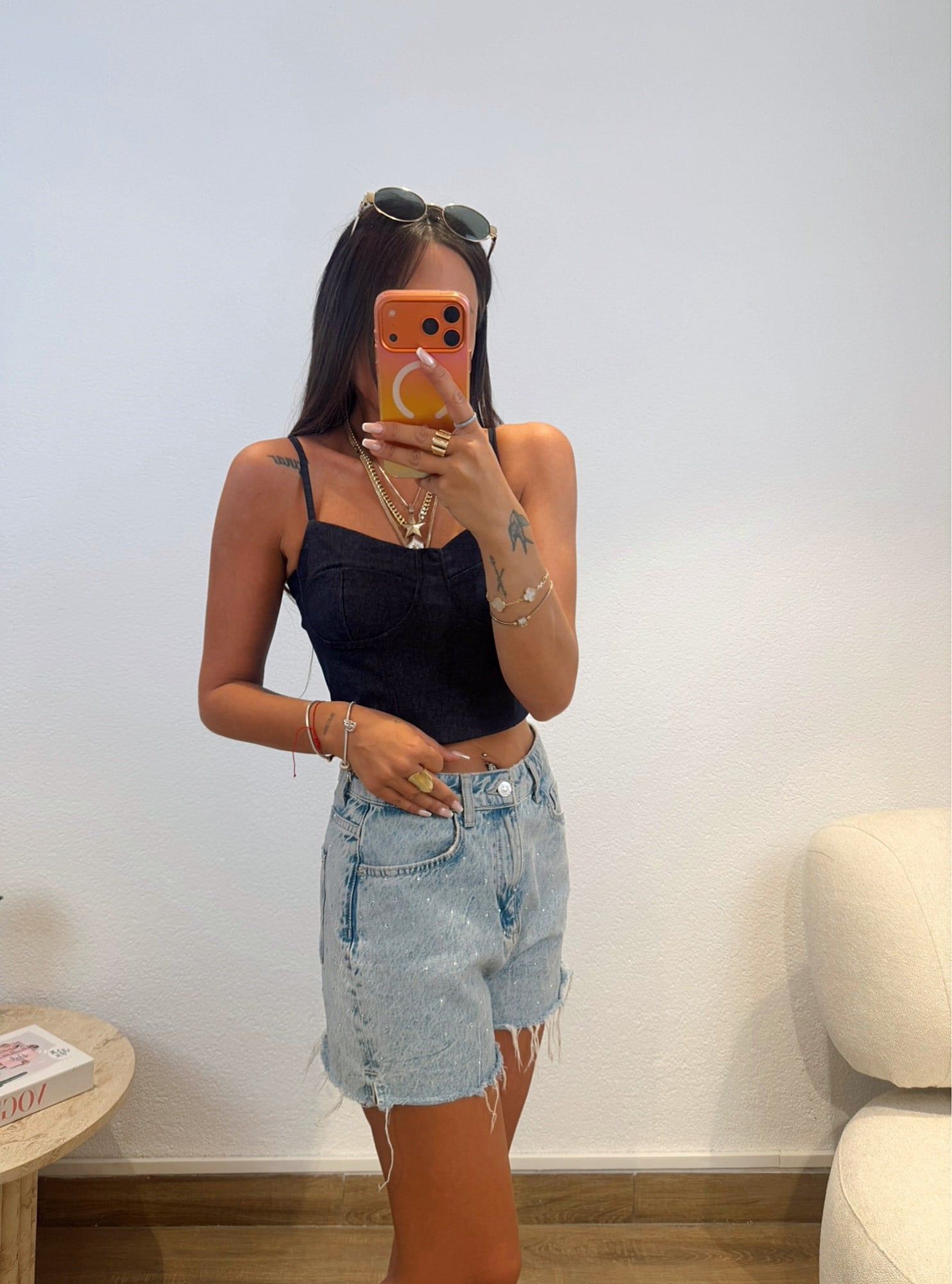 İp Askılı Jean Rengi Keten Crop