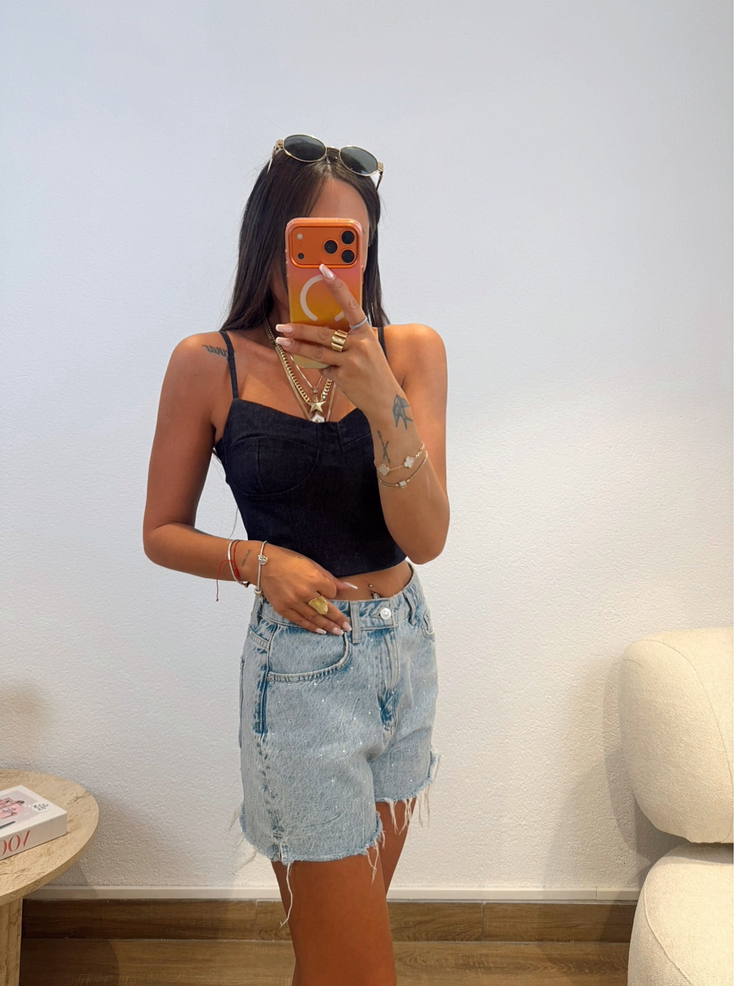 İp Askılı Jean Rengi Keten Crop