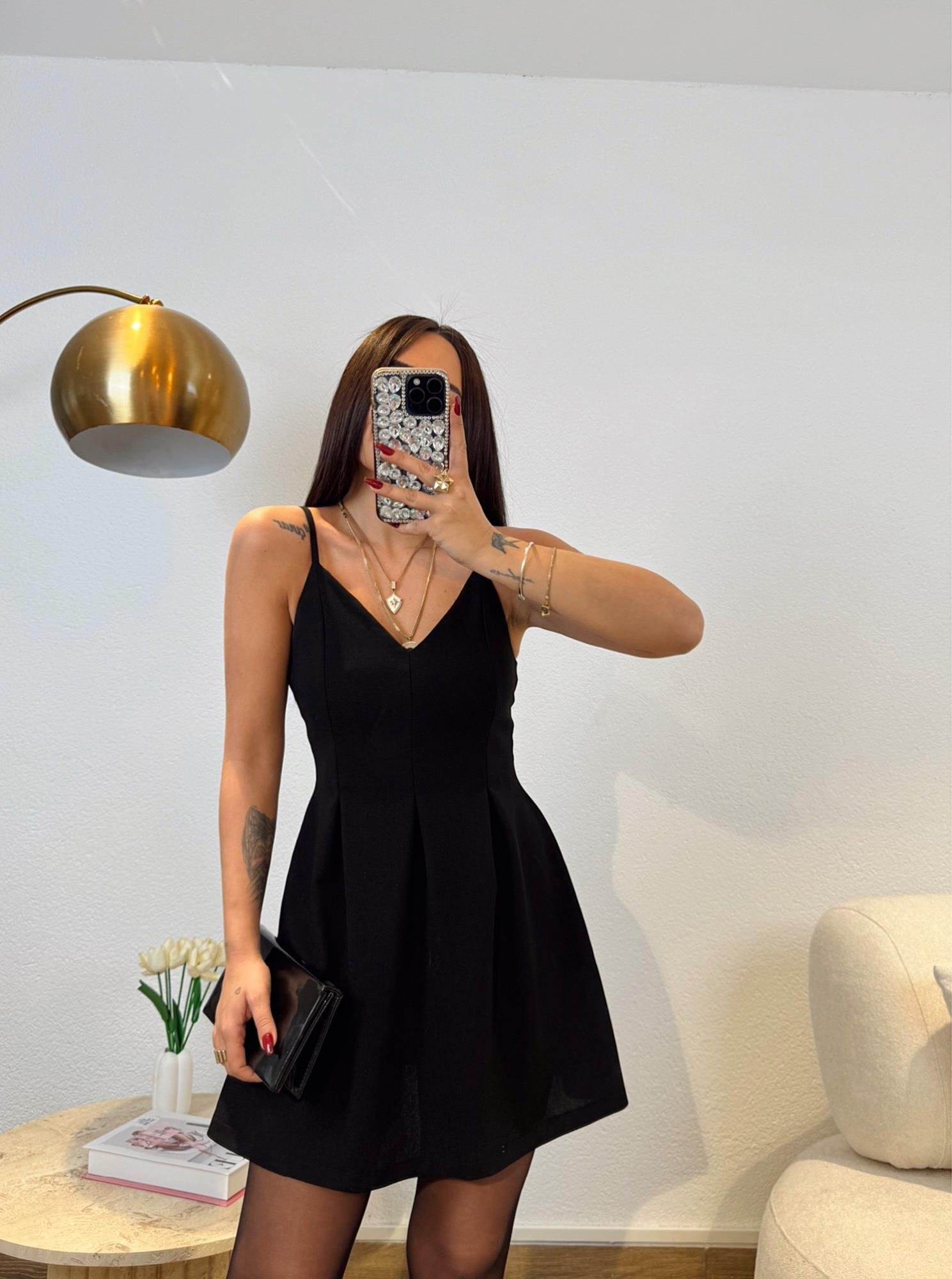 İp Askılı Pileli Mini Crep Elbise