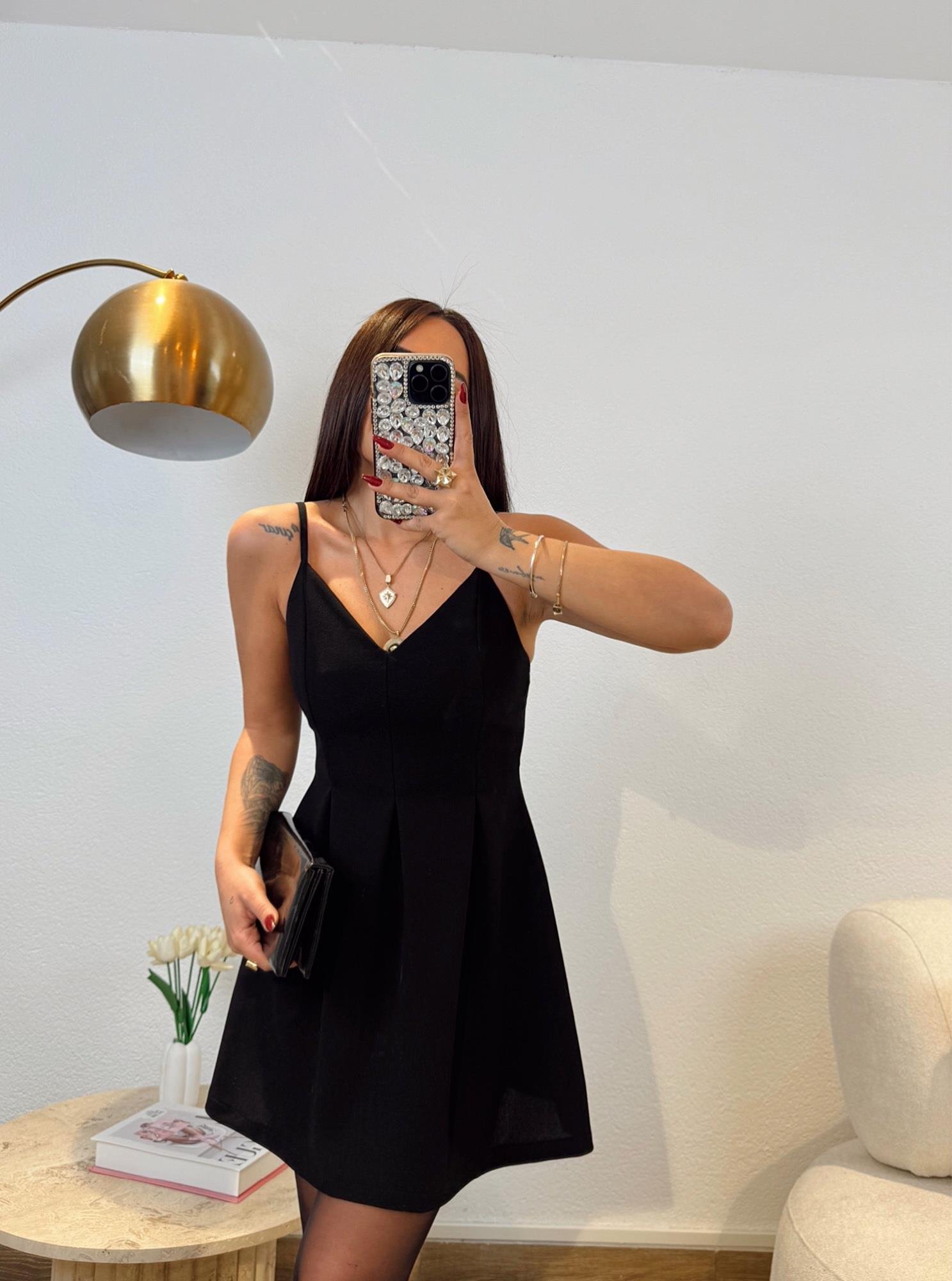 İp Askılı Pileli Mini Crep Elbise