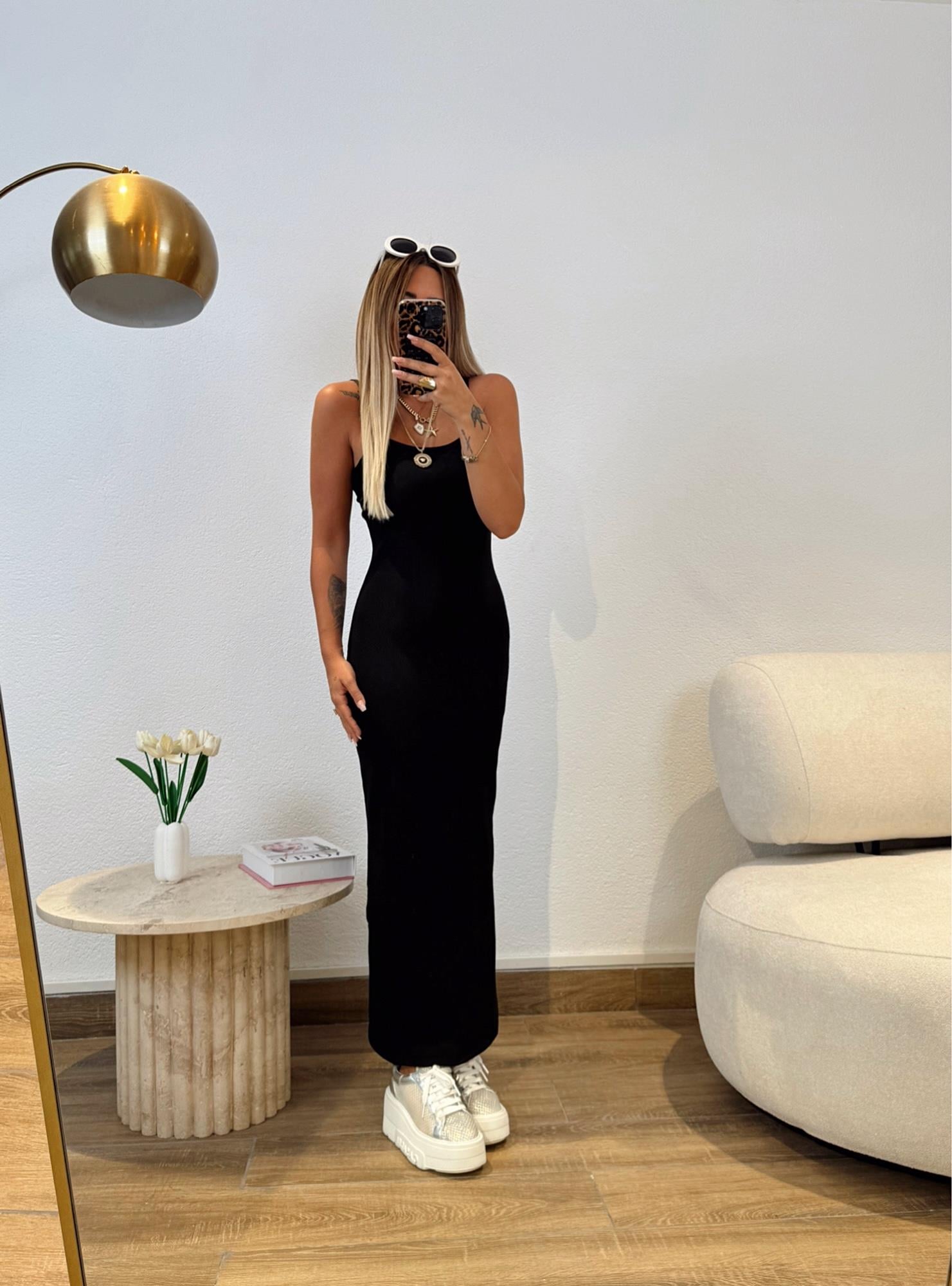 İp Askılı Sırt Detay Basic Midi Elbise