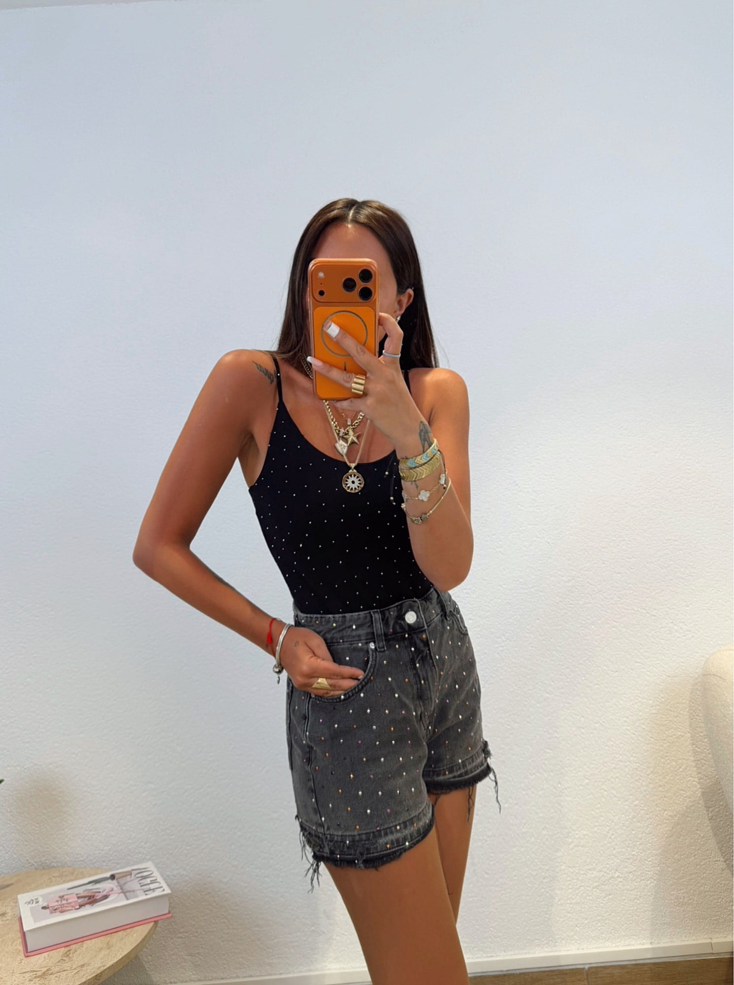 İp Askılı Taşlı Çift Kat Bodysuit