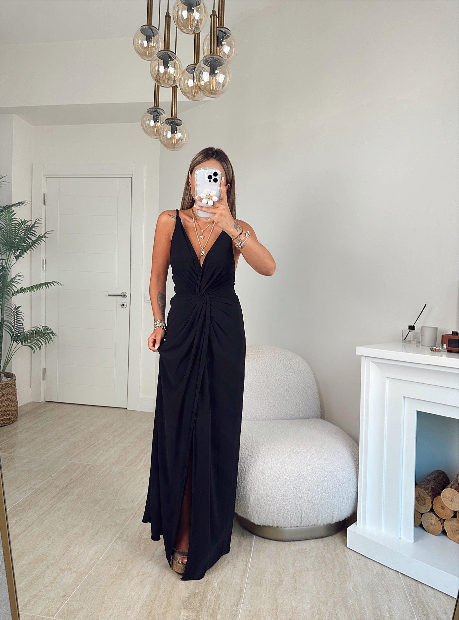 İp Askılı Yırtmaçlı Sandy Maxi Elbise