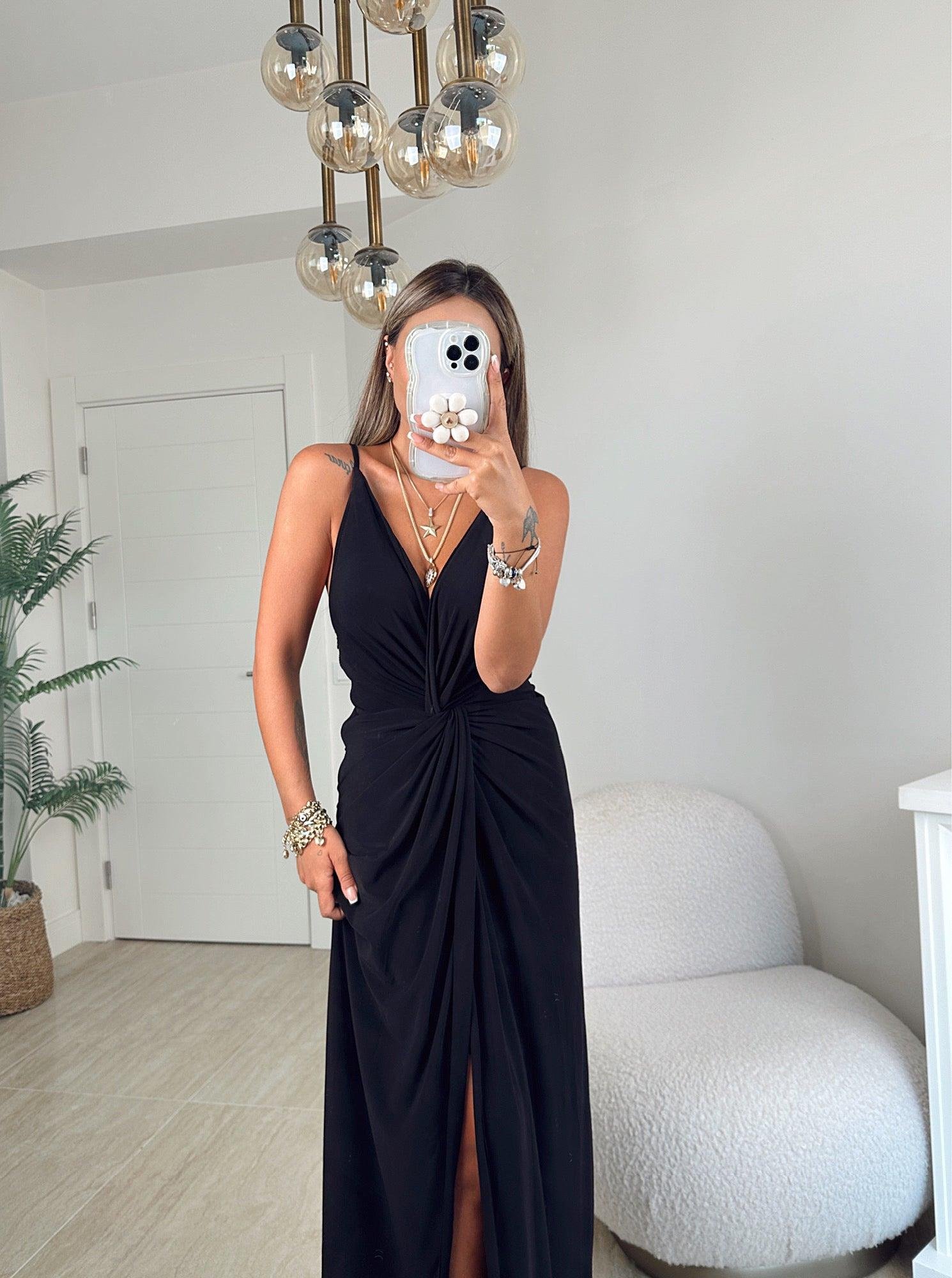 İp Askılı Yırtmaçlı Sandy Maxi Elbise