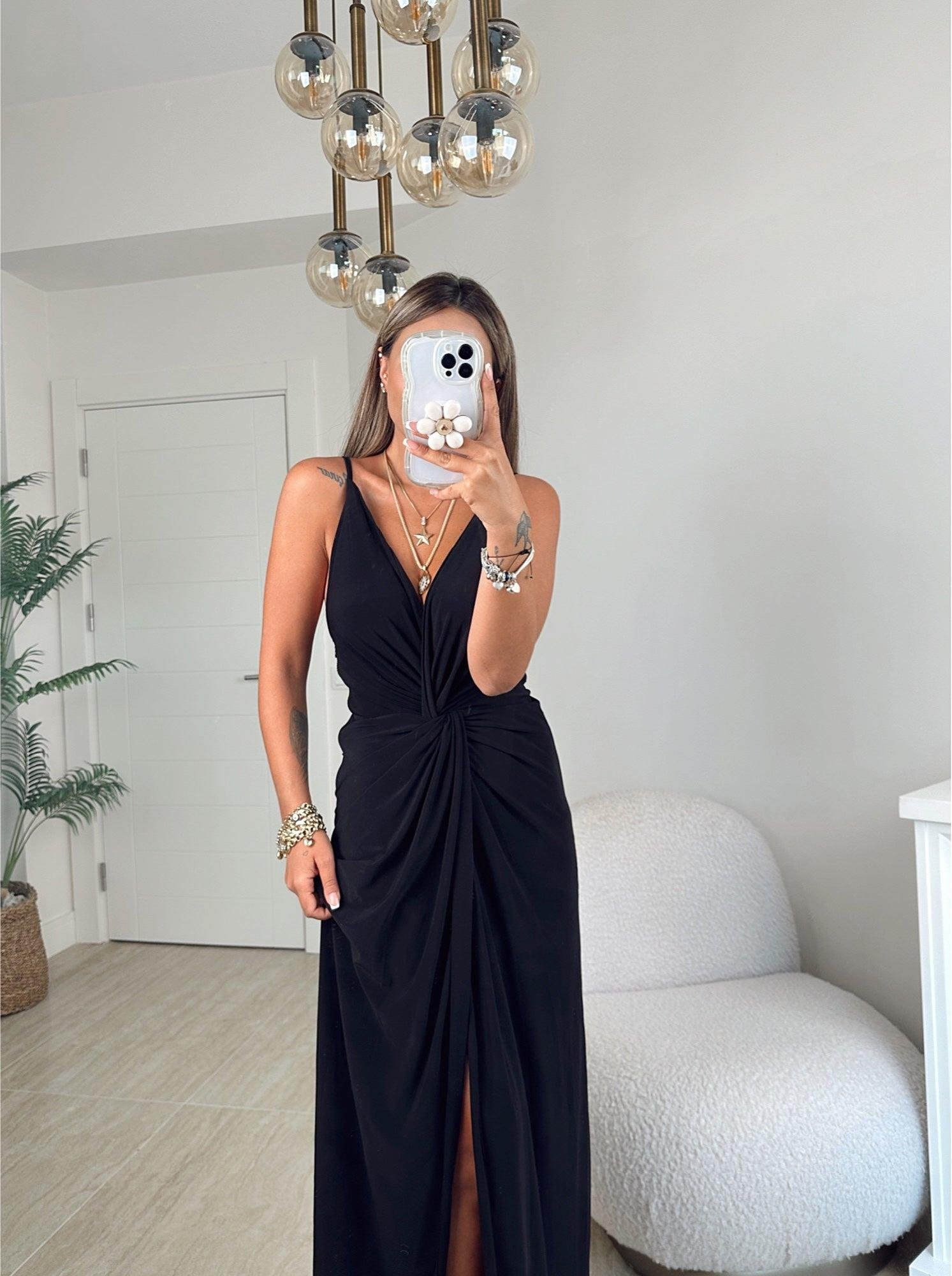 İp Askılı Yırtmaçlı Sandy Maxi Elbise