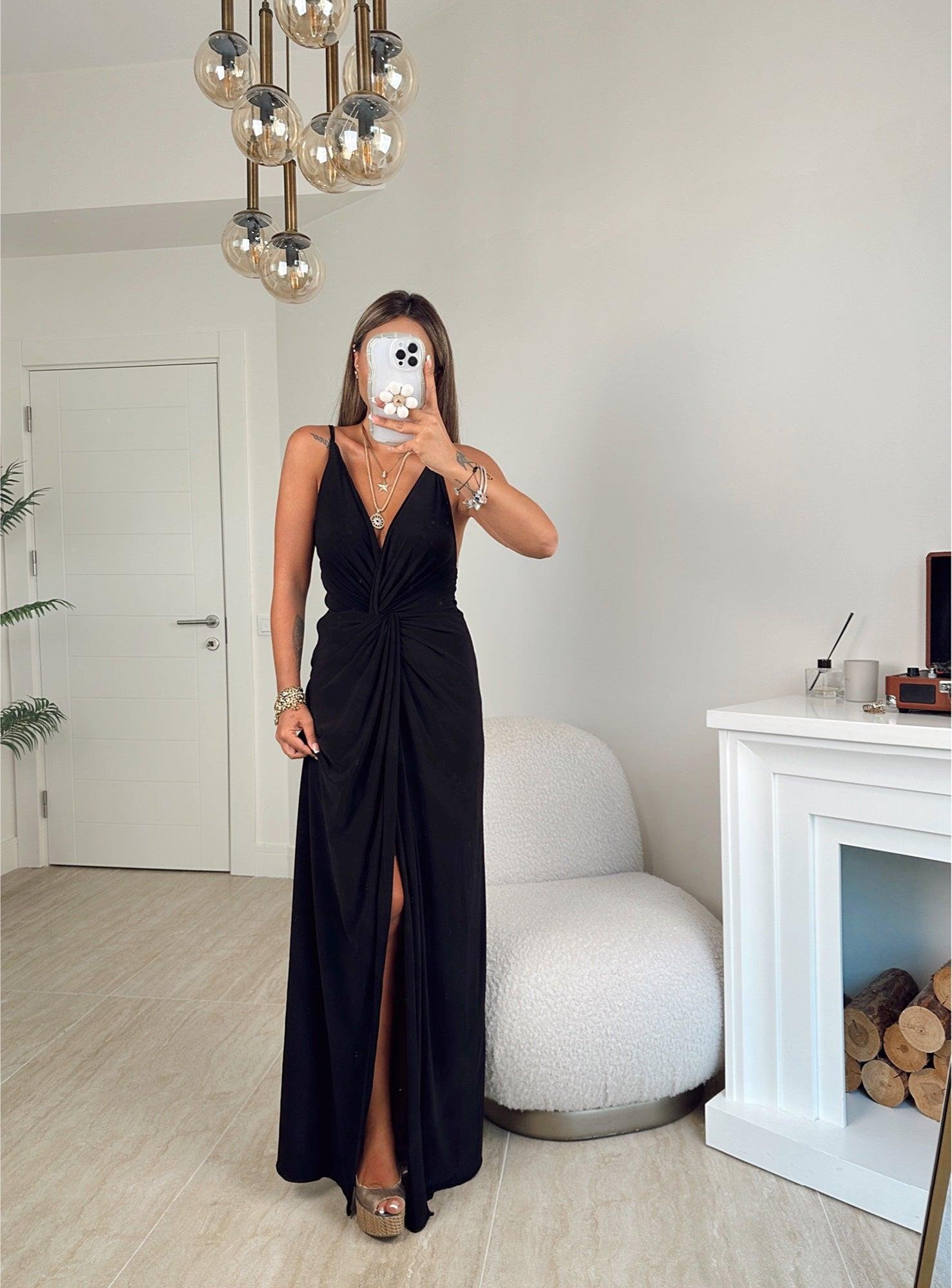 İp Askılı Yırtmaçlı Sandy Maxi Elbise
