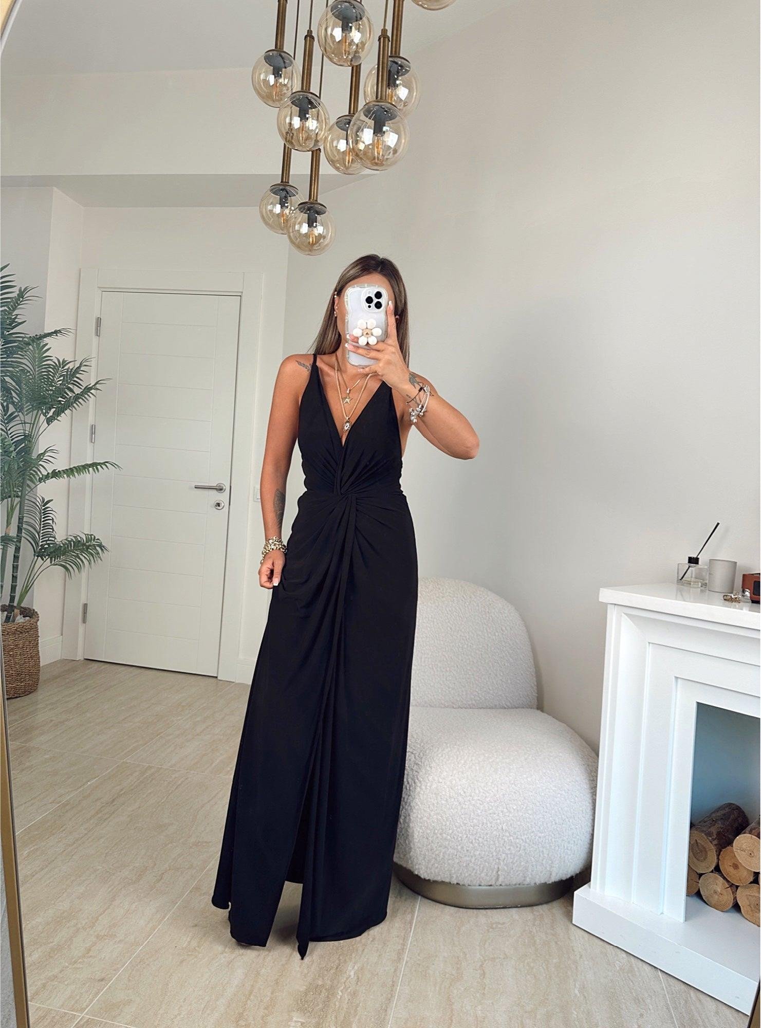 İp Askılı Yırtmaçlı Sandy Maxi Elbise