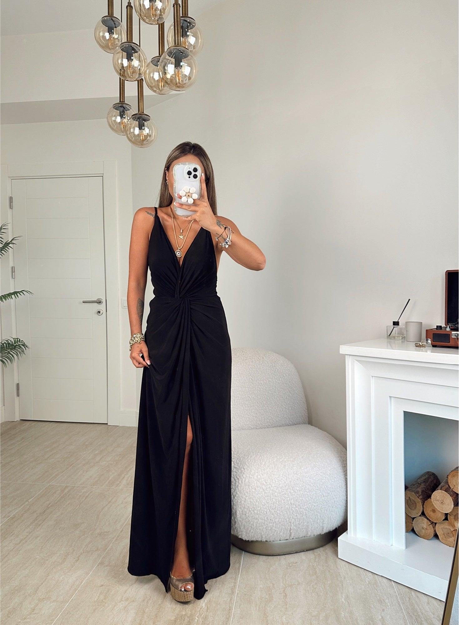 İp Askılı Yırtmaçlı Sandy Maxi Elbise