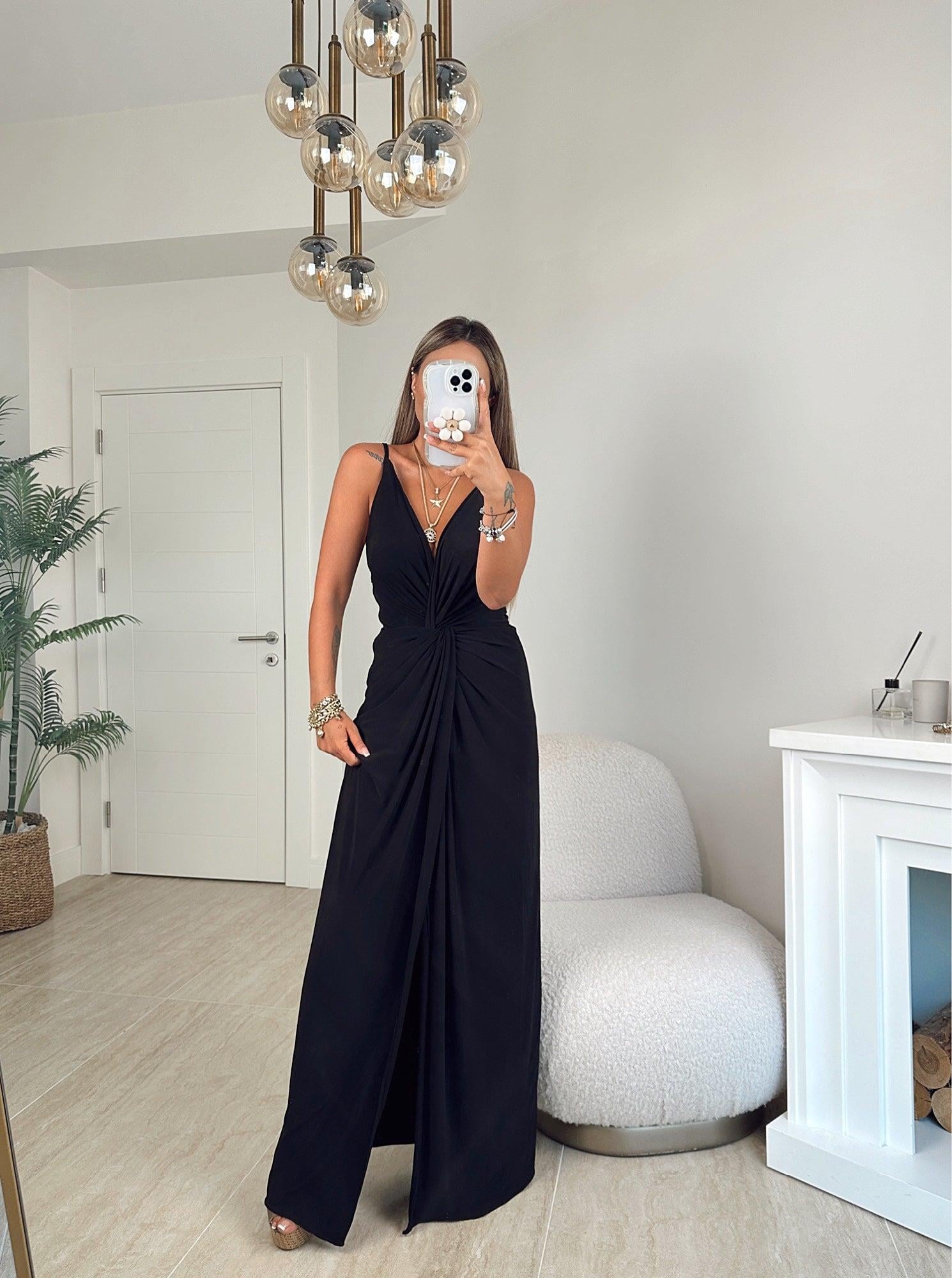 İp Askılı Yırtmaçlı Sandy Maxi Elbise