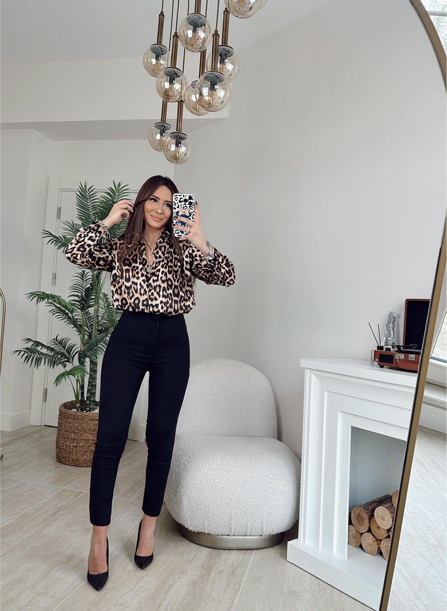 İpek Saten Leopar Desen Gömlek
