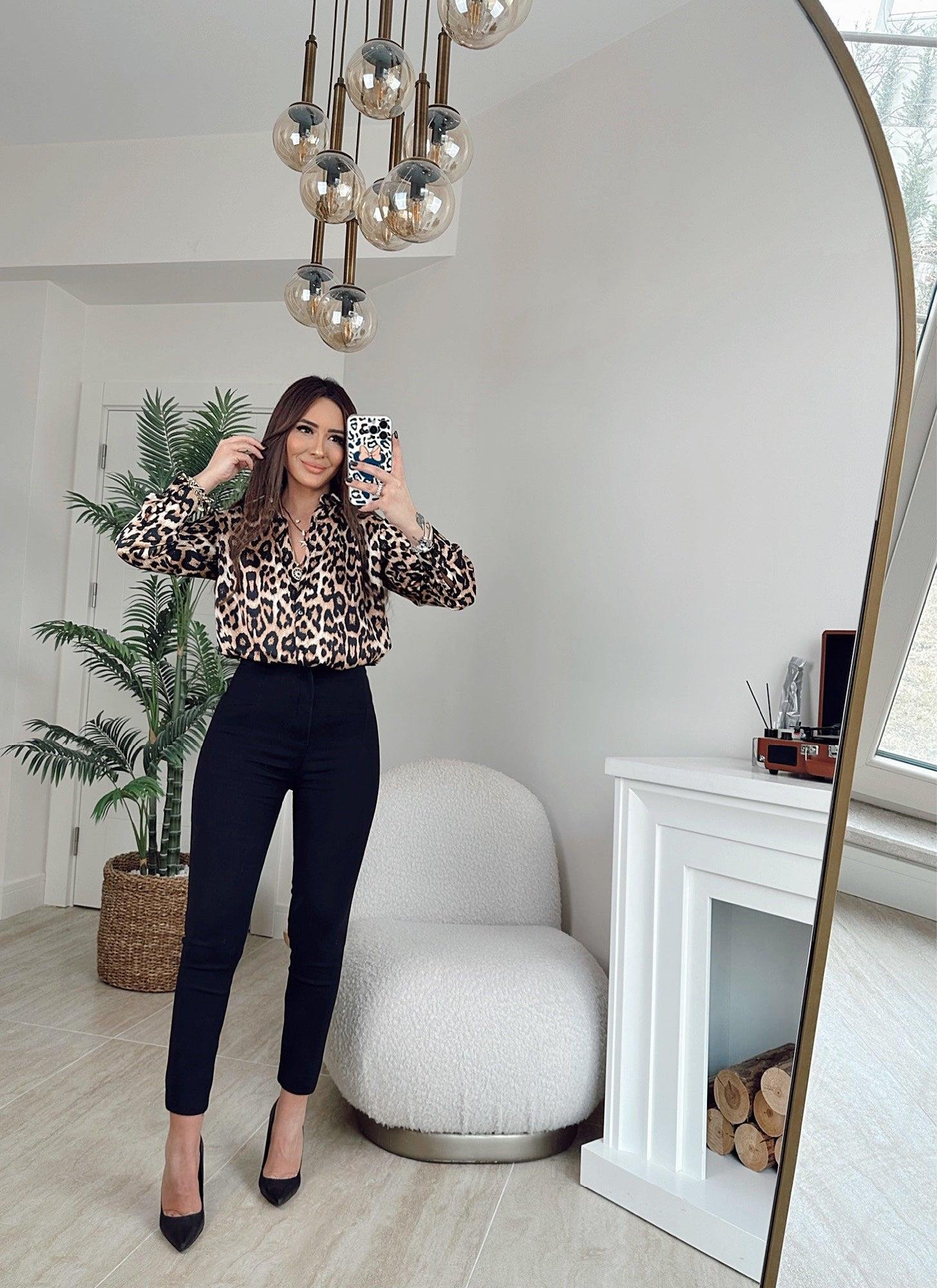 İpek Saten Leopar Desen Gömlek