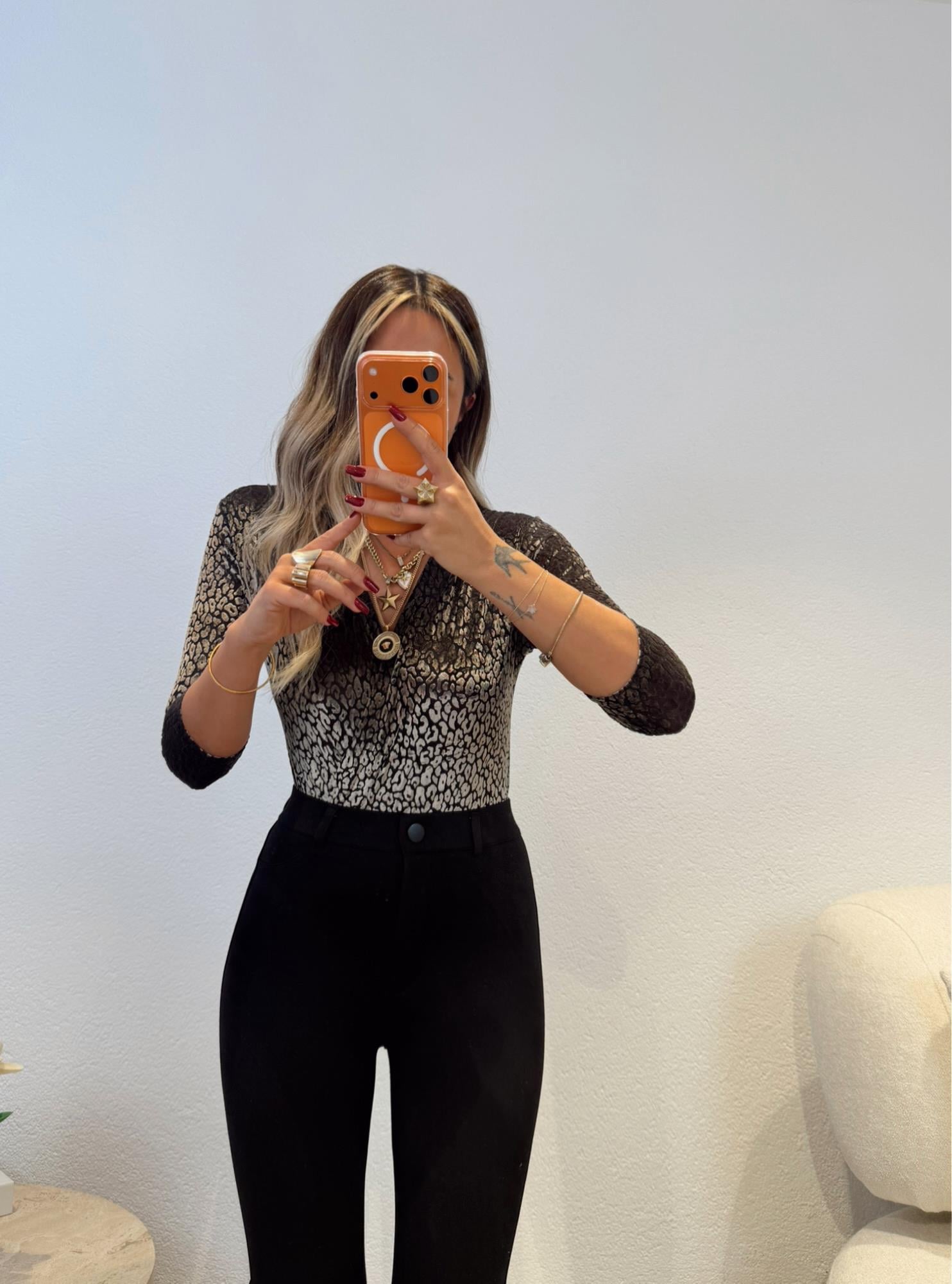 Kadife Gold Leopar Bodysuit