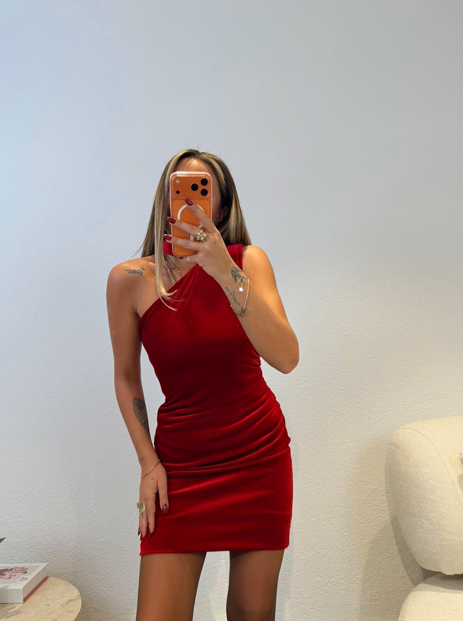 Kadife Vatkalı Mini Bordo Elbise