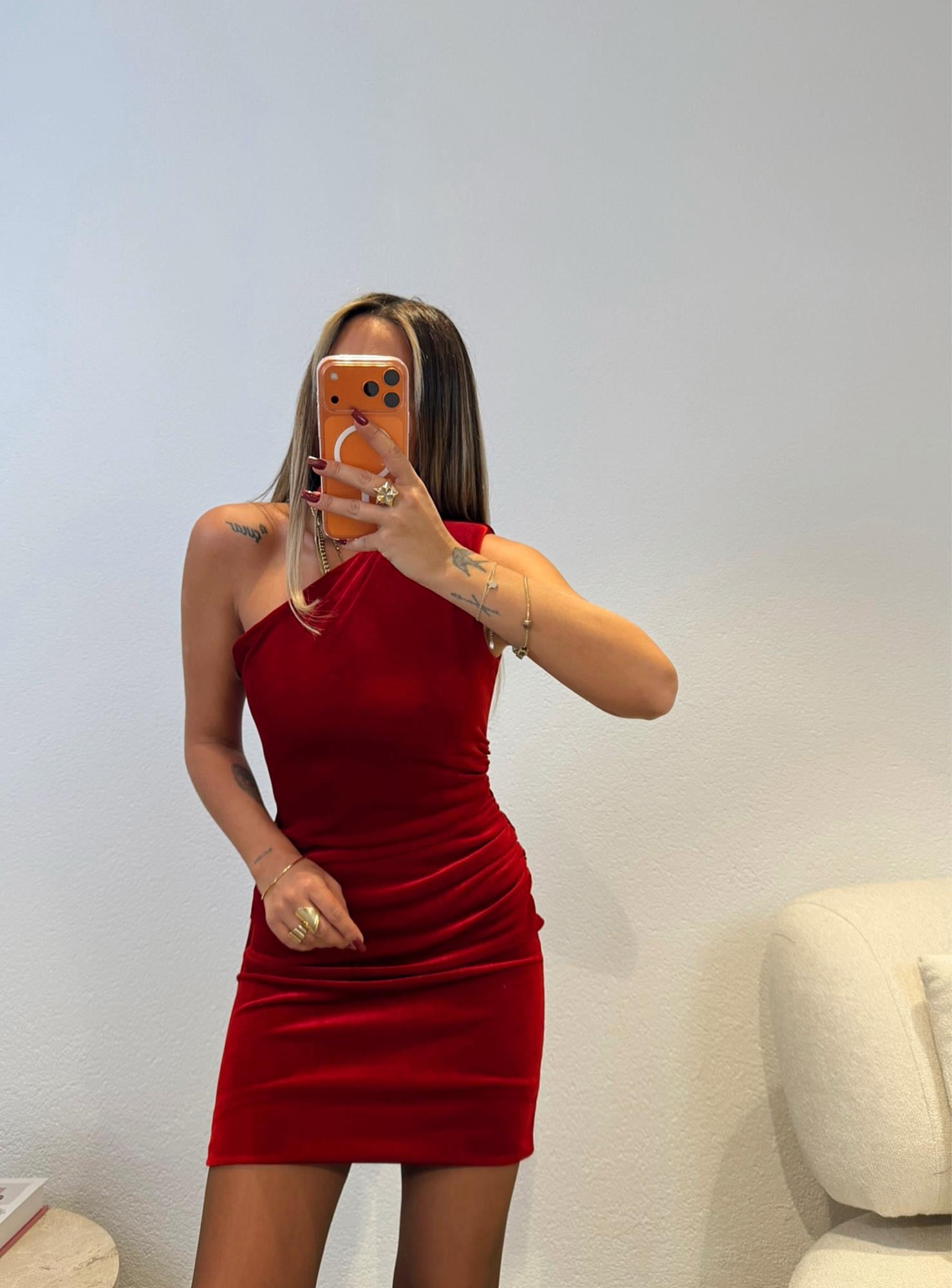 Kadife Vatkalı Mini Bordo Elbise