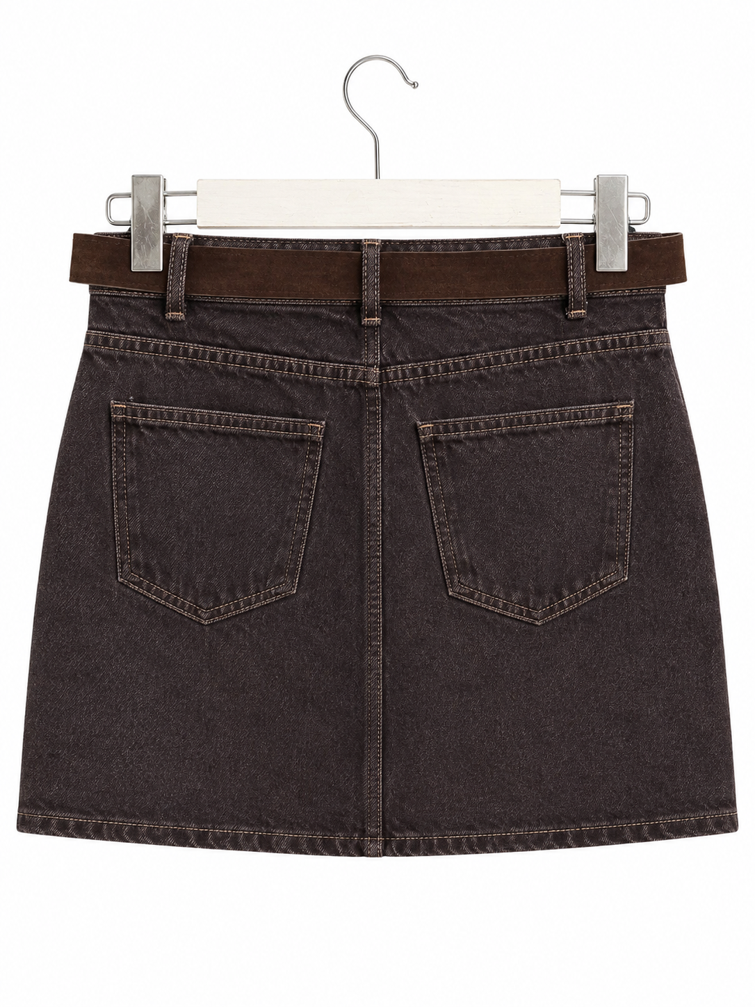 Kahve Kemerli Jean Mini Etek