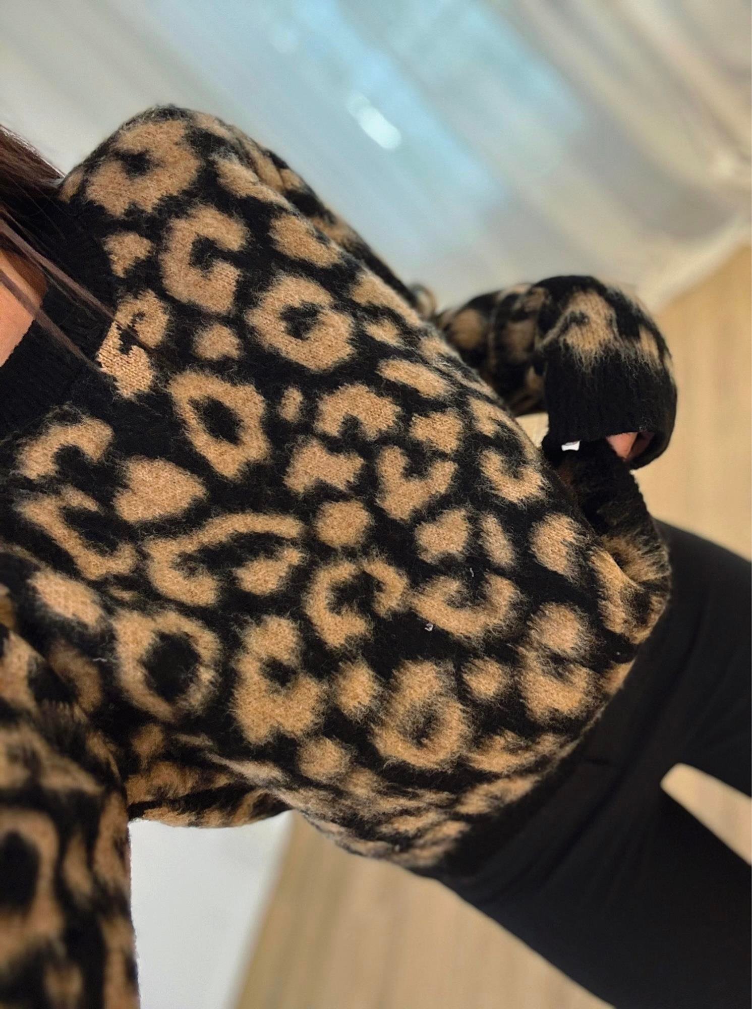 Kahve Leopar Desen Yumoş Kazak