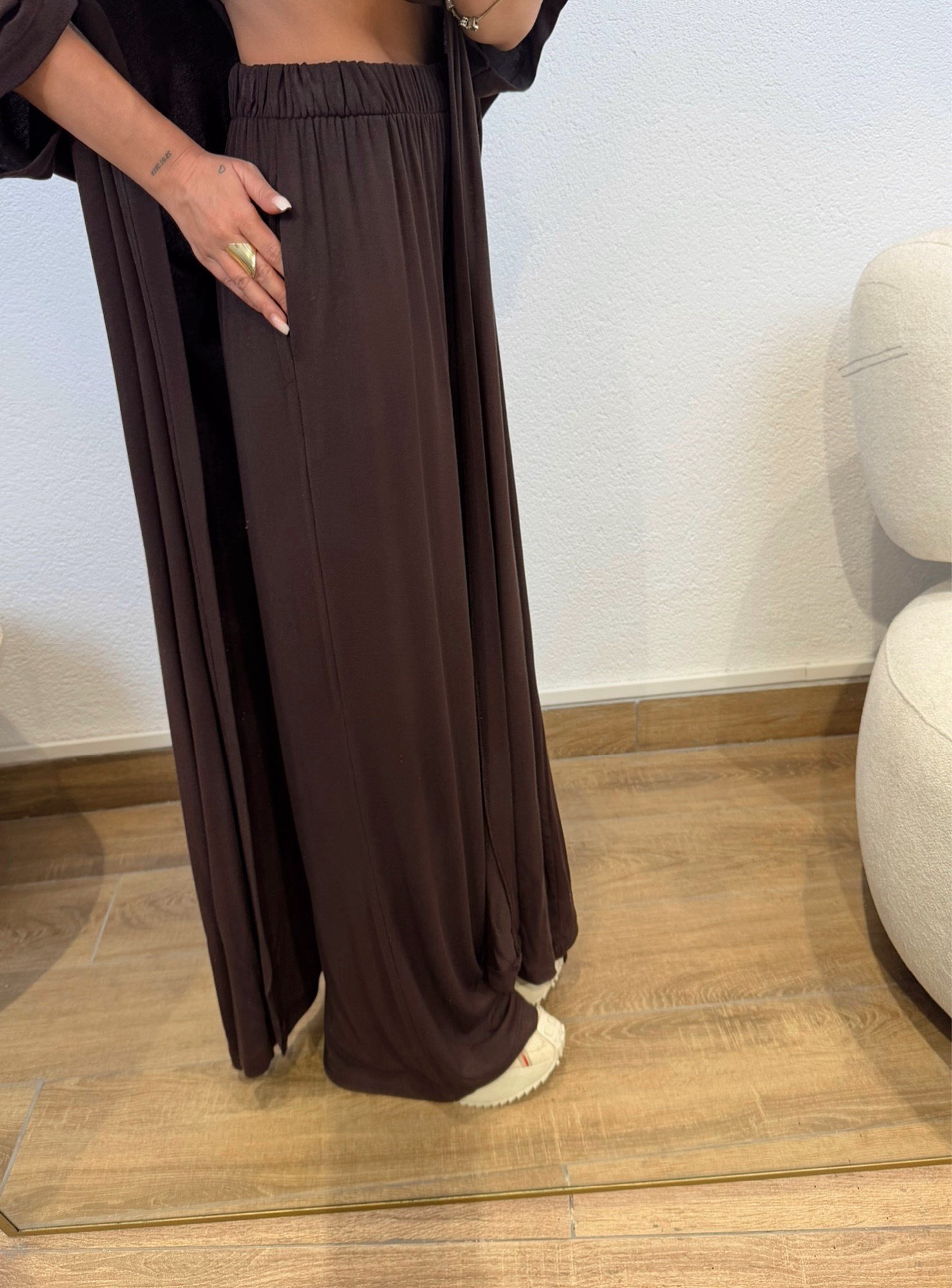 Kahve Uzun Hırkalı Üçlü Modal Takım