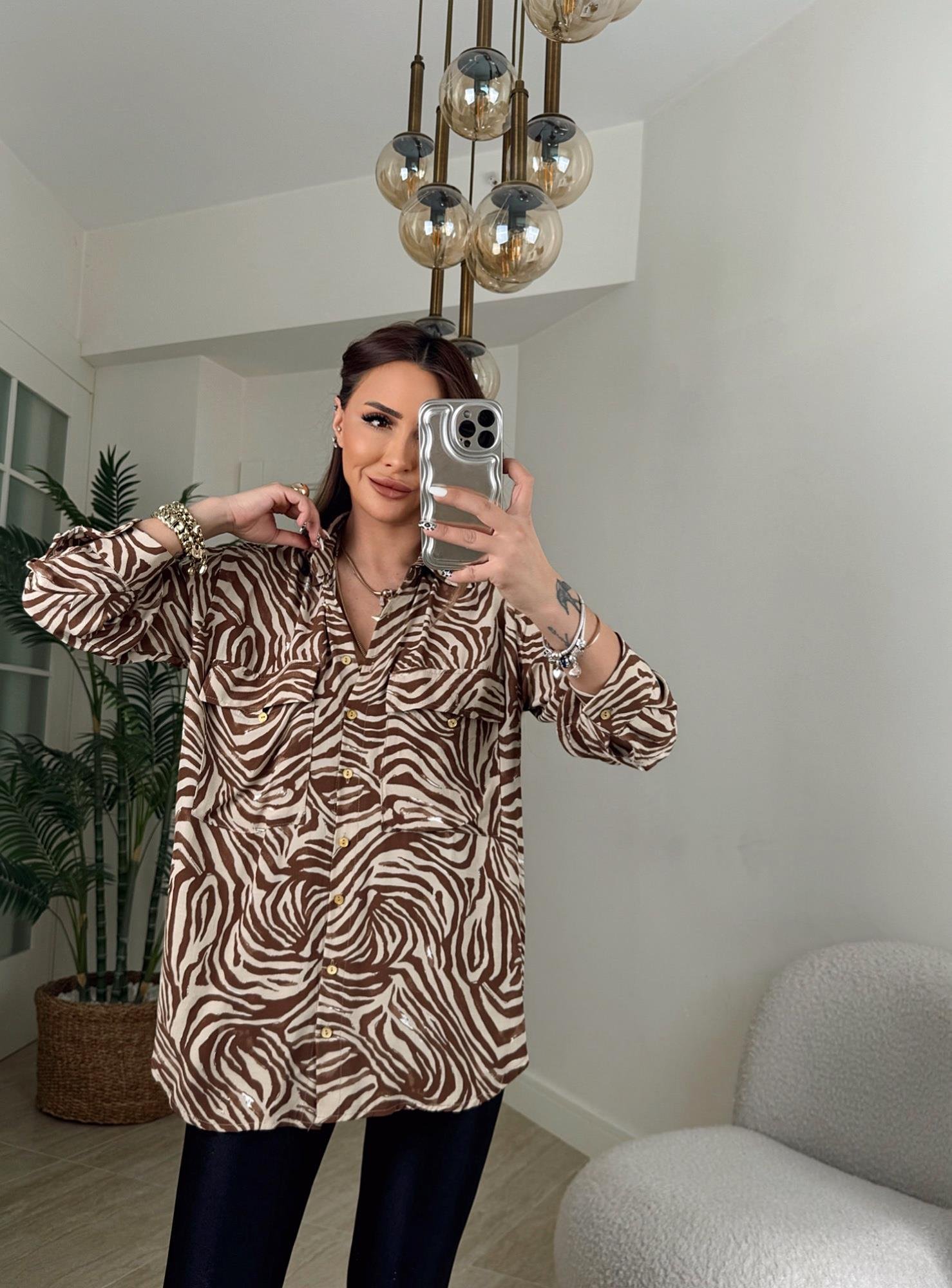 Kahve Zebra Desen Gömlek