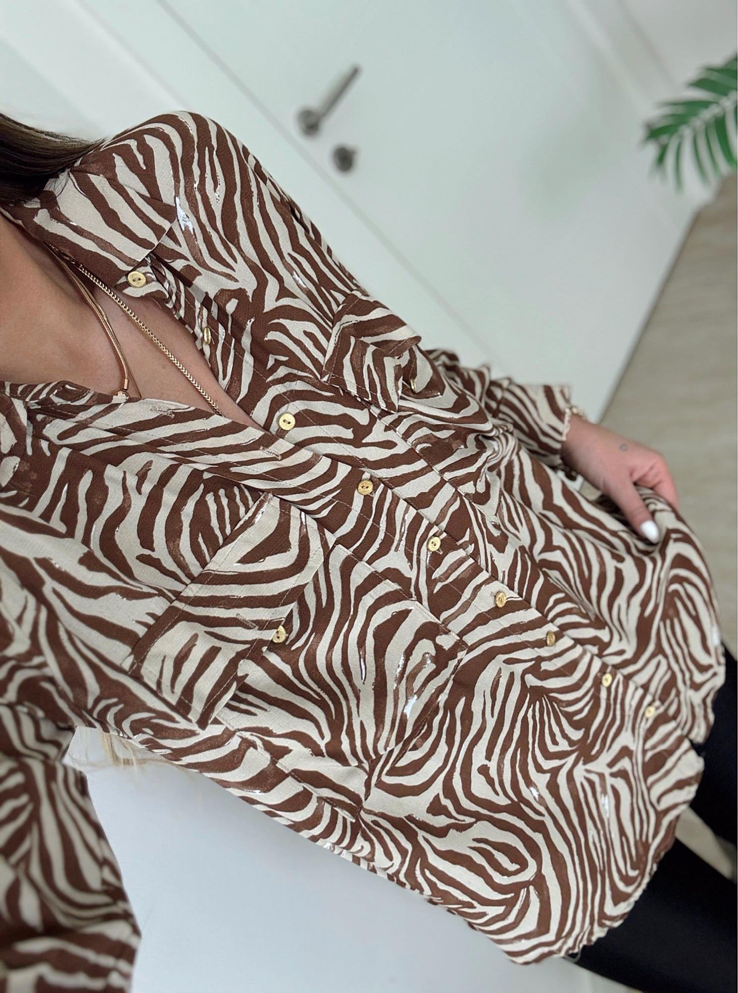 Kahve Zebra Desen Gömlek