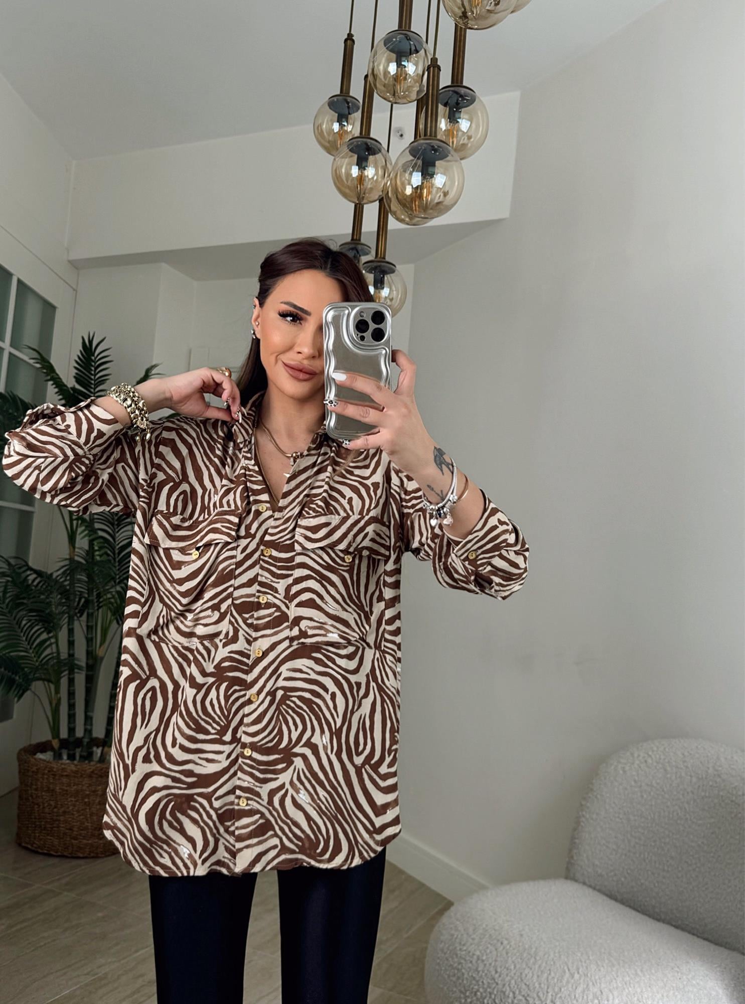 Kahve Zebra Desen Gömlek