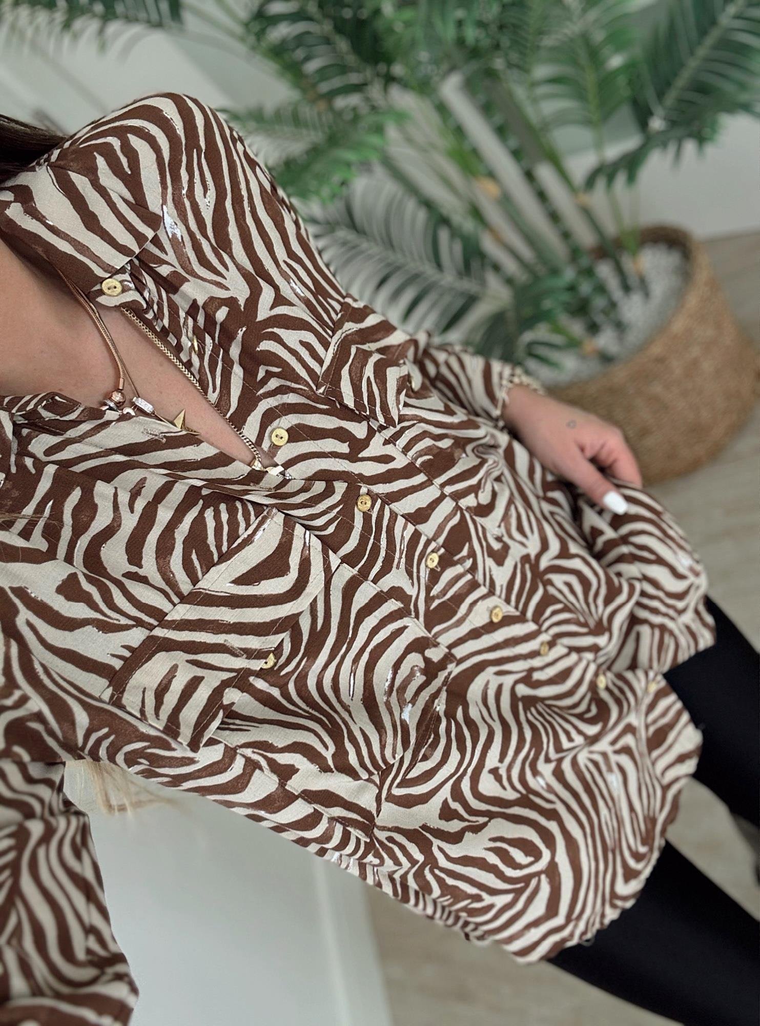 Kahve Zebra Desen Gömlek