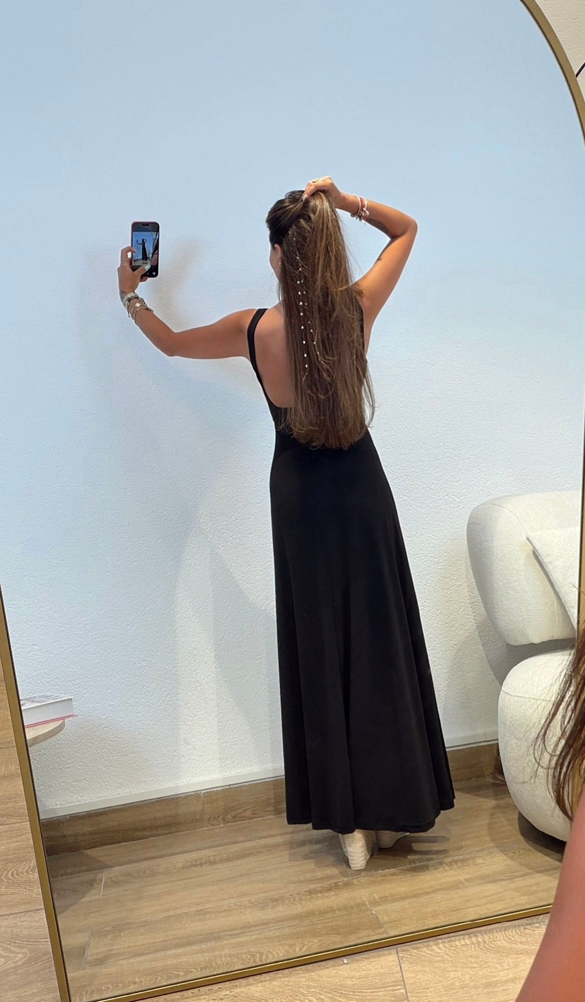 Kalın Askılı Sırt Dekolteli Midi Boy Elbise