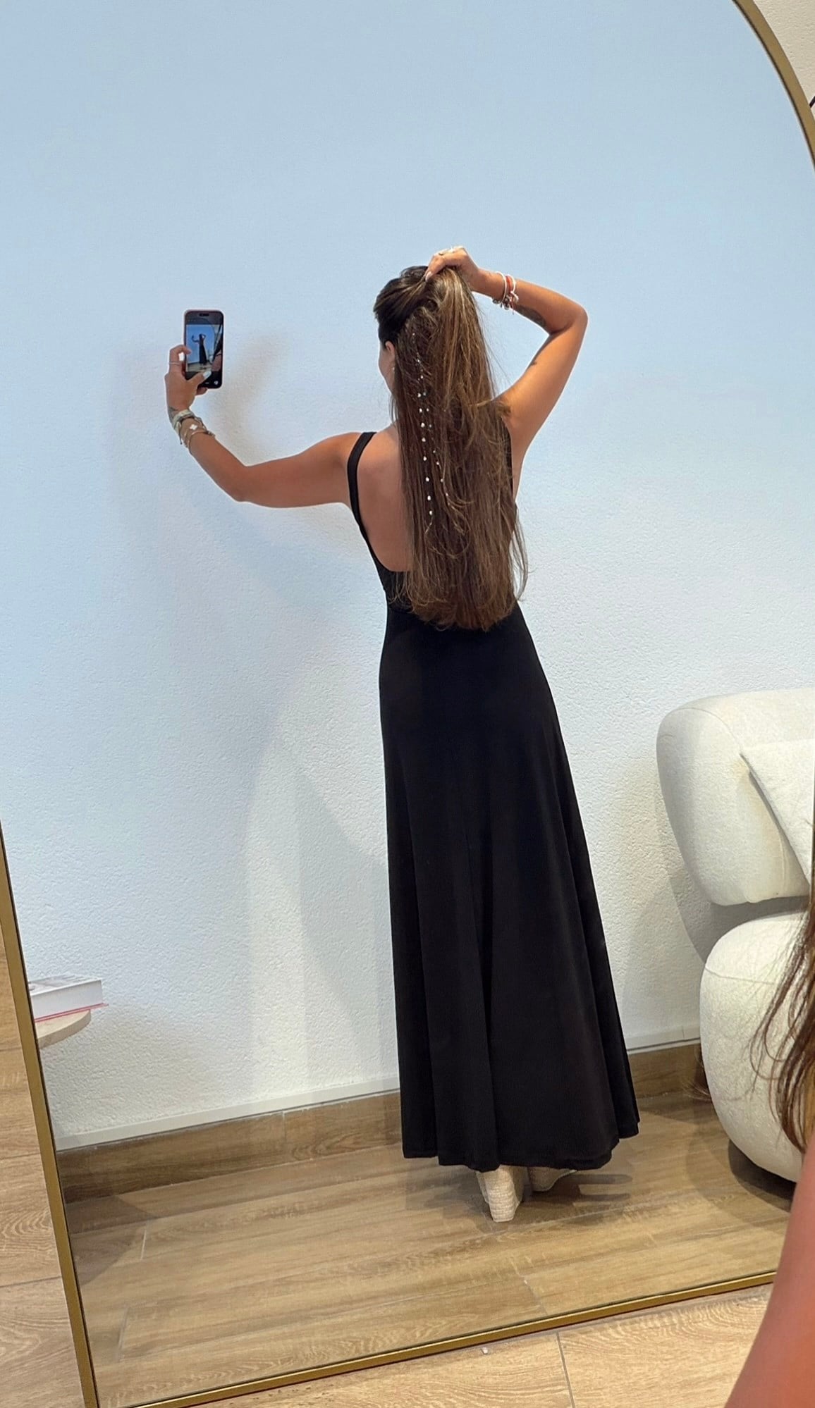 Kalın Askılı Sırt Dekolteli Midi Boy Elbise